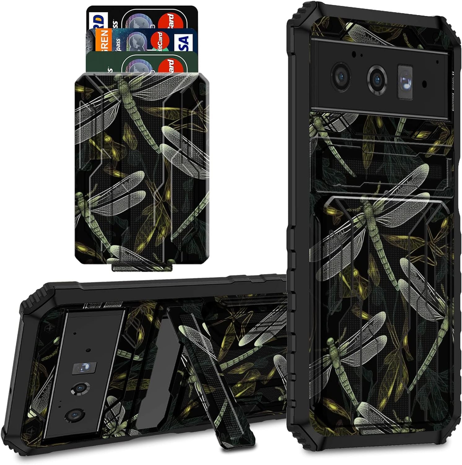 CGFGHHUY for Google Pixel 6 Case for Pixel 6 Wallet Case with Credit Card Holder & Kickstand Dual Layer Hard PC Soft TPU Protective Case for Google Pixel 6 6.4 Inch 2021 - Watercolor  CGFGHHUY Dragonfly For Pixel 6 Pro 6.7 Inch 