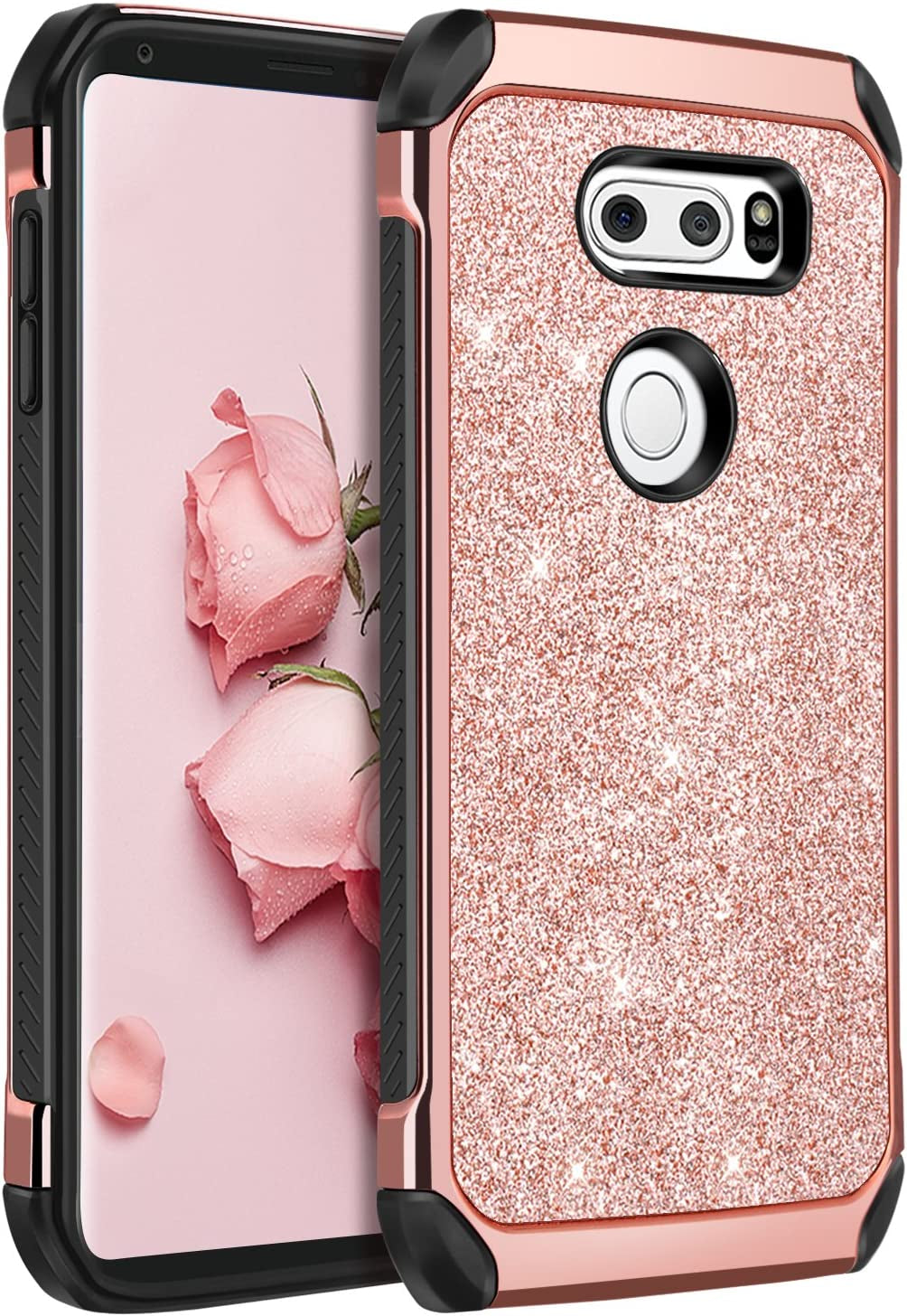 LG V30 Case, LG V30+ Case, LG V35 Thinq Phone Cases, LG V30S Thinq Cell Phone Case, BENTOBEN Slim 2 in 1 Glitter Bling Sparkly Cover, Heavy Duty Shockproof Protective Cases for Women, Gilrs, Rose Gold  BENTOBEN   