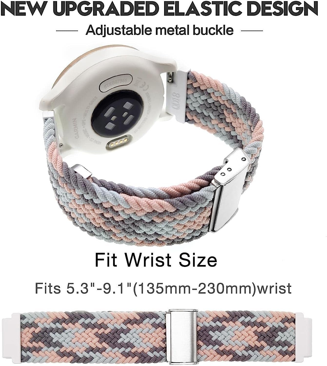 Abanen Braided Elastic Loop Watch Bands for Garmin Venu 2S / Vivoactive 4S / Vivomove 3S, 18Mm Elastic Soft Stretchy Nylon Quick Dry Women Wristband Strap for Forerunner 255S/255S Music  Abanen   