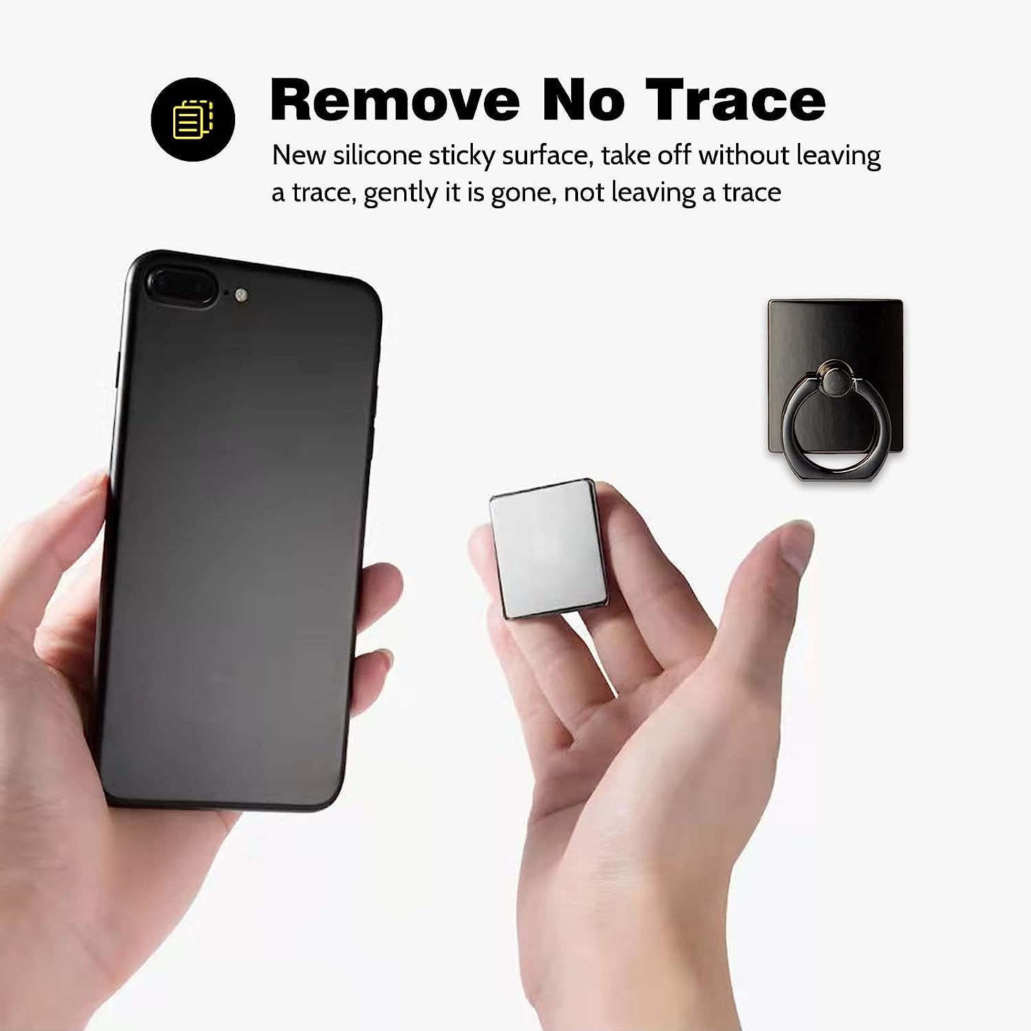 [2 Pack] Square Sparkling Cell Phone Ring Holder Stand,360 Degree Rotation and 180 Degreeadjustable Finger Ring Kickstand with Polished Metal Phone Grip (Black)  Wansurs   