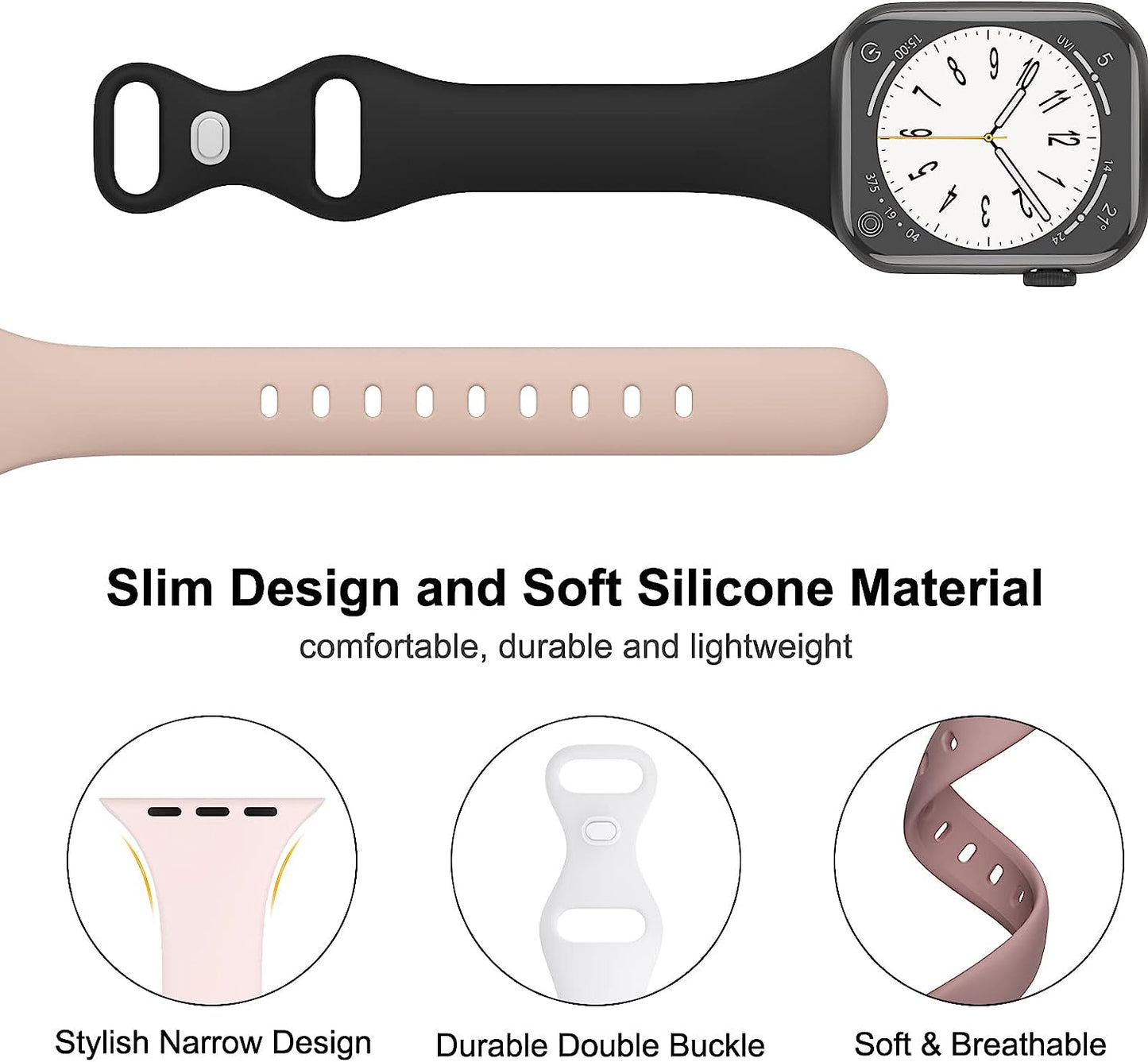 DYKEISS Sport Slim Silicone Band Compatible for Apple Watch Band 38Mm 42Mm 40Mm 44Mm 41Mm 45Mm 49Mm, Thin Soft Narrow Replacement Strap Wristband for Iwatch Ultra Series 8/7/SE/6/5/4/3/2/1 Women Men  DYKEISS   