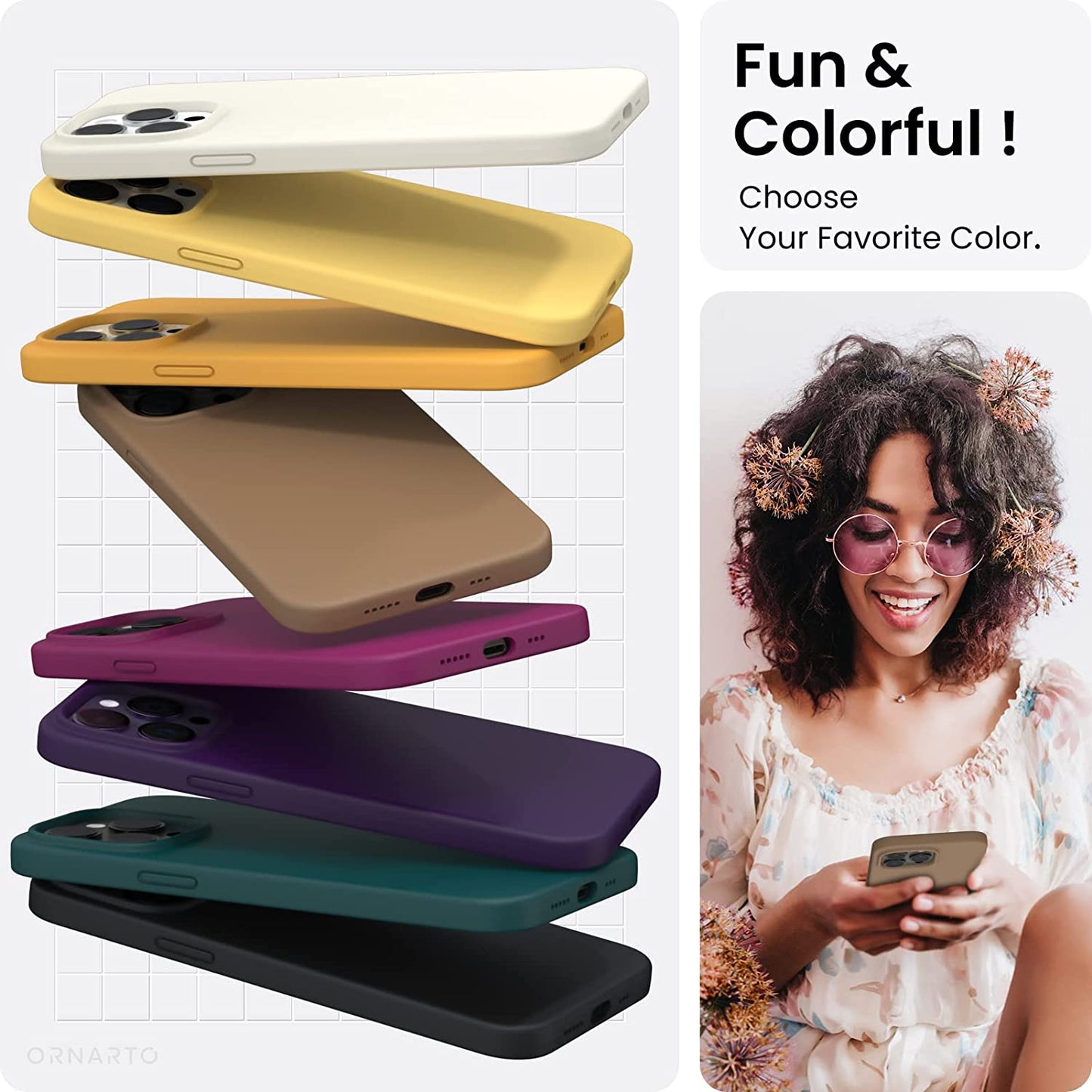 ORNARTO Compatible with Iphone 14 Pro Case 6.1, Slim Liquid Silicone 3 Layers Full Covered Soft Gel Rubber Phone Case Protective Cover with Microfiber Lining 6.1 Inch-Brown  ORNARTO   