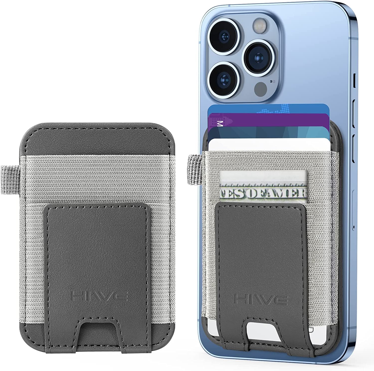Magnetic Card Wallet Holder for Apple Magsafe, Magnetic Card Holder Magsafe Compatible with Iphone 12 Iphone 13/14 Magsafe Wallet, Mag Safe Leather Wallet for Back of Iphone 14/13/ 12 Series, Black  HiWe G-Grey  