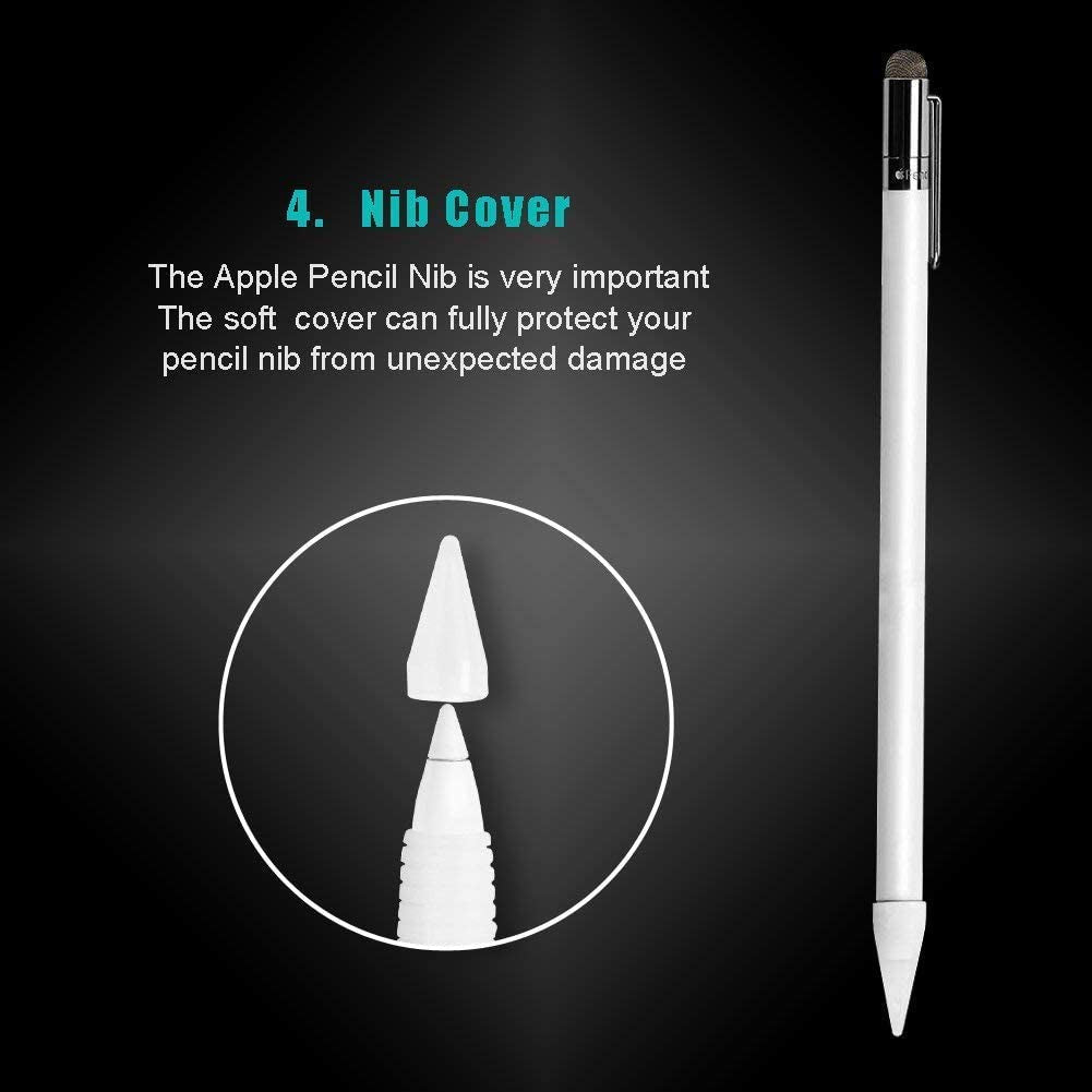 [5-Piece] MEKO Accessories for Apple Pencil Cap Holder/Nib Cover/Lightning Cable Adapter Tether/ 2 in 1 Fiber Cap as Stylus/Soft Silicone Protective Grip for Ipad Pro Pencil  MEKO   