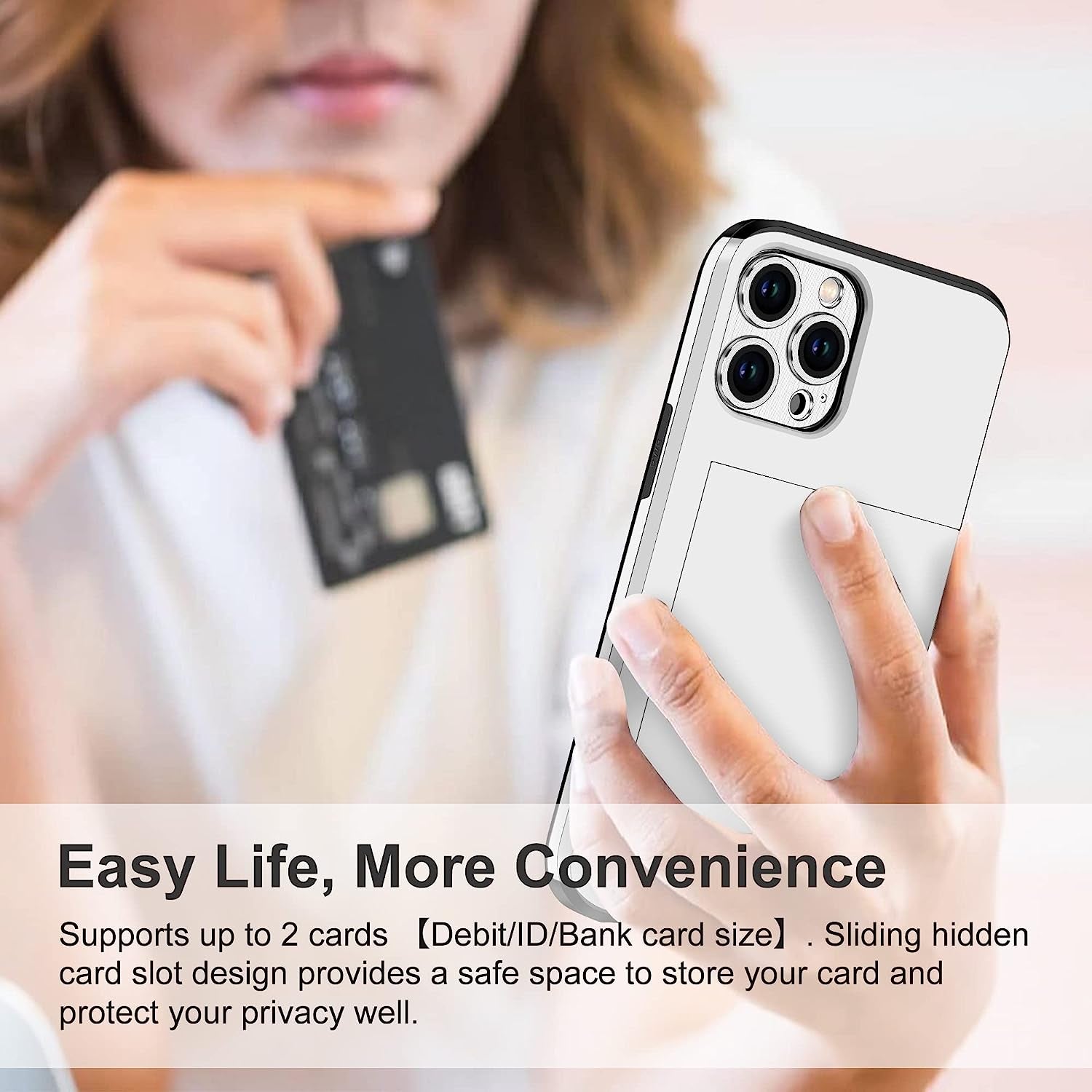 SAMONPOW for Iphone 14 Pro Case Wallet 4-In-1 Hybrid Iphone 14 Pro Protective Case with Card Holder & Screen Protector & Camera Cover Full Body Shockproof Bumper Cover Case for Iphone 14 Pro White  SAMONPOW   