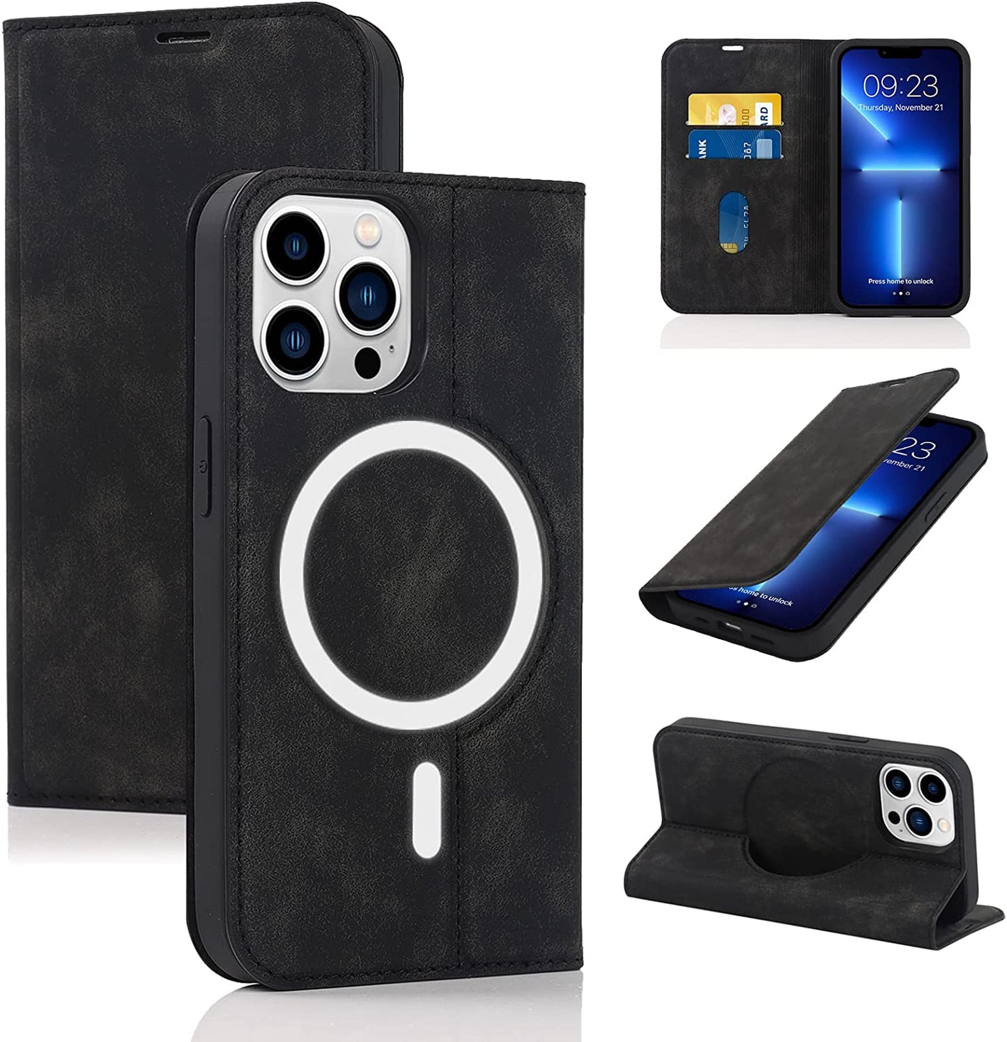 CASEOWL Compatible for Iphone 13 Pro Max Case Wallet [Support Magsafe Wireless Charger] with Card Holder[Rfid Blocking], Kickstand, Flip Leather Slim Iphone 13 Pro Max Wallet Case for Man Women-Black  CASEOWL   