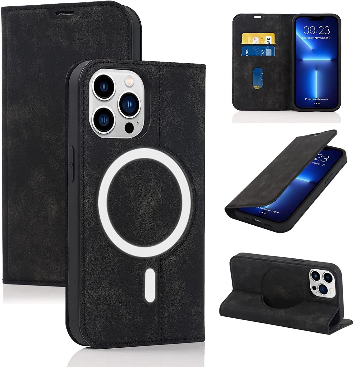 CASEOWL Compatible for Iphone 13 Pro Max Case Wallet [Support Magsafe Wireless Charger] with Card Holder[Rfid Blocking], Kickstand, Flip Leather Slim Iphone 13 Pro Max Wallet Case for Man Women-Black  CASEOWL   