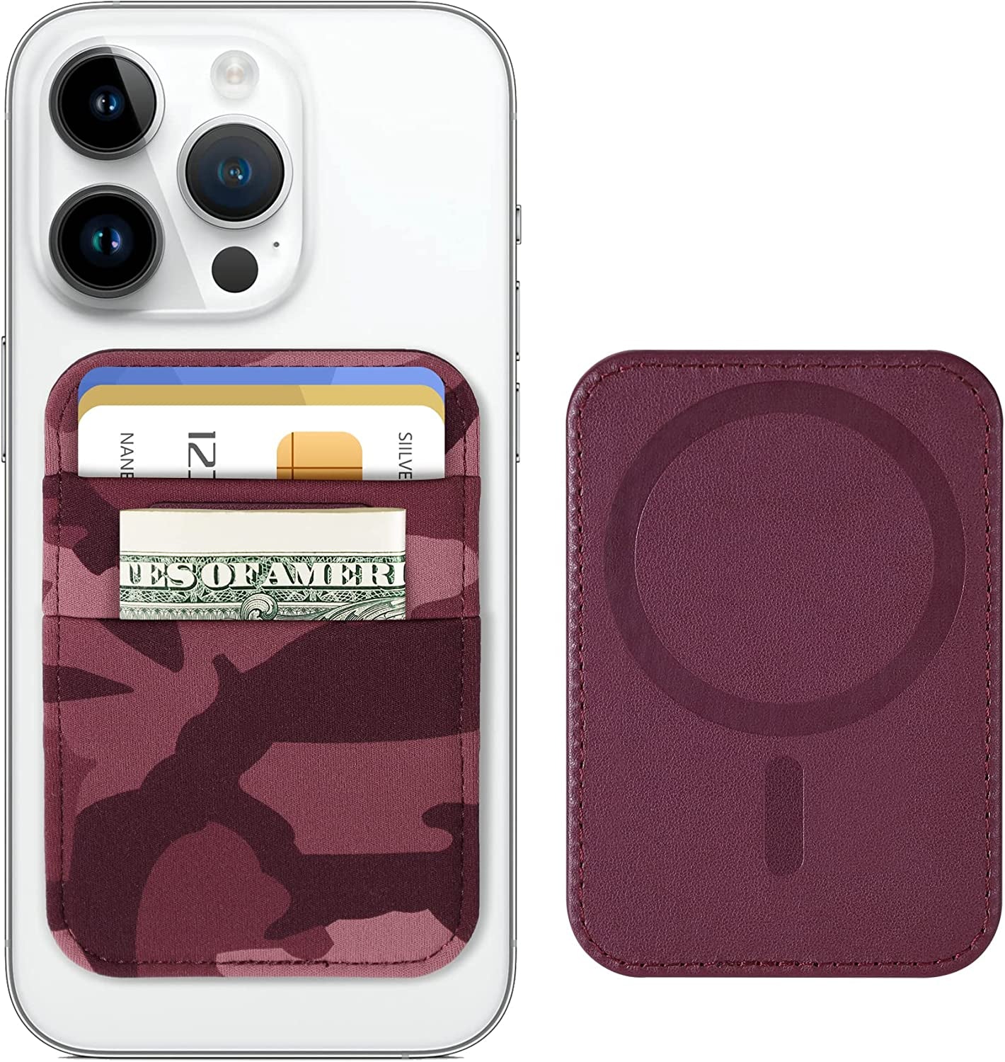 Magnetic Card Wallet Holder for Apple Magsafe, Magsafe Wallet for Iphone 14 Iphone 13 Iphone 12 Magsafe Leather Wallet, Magnetic Card Holder for Back of Iphone 14/13/ 12 Series, Fit 7 Cards, Blue  ExtreLife Rose Red  