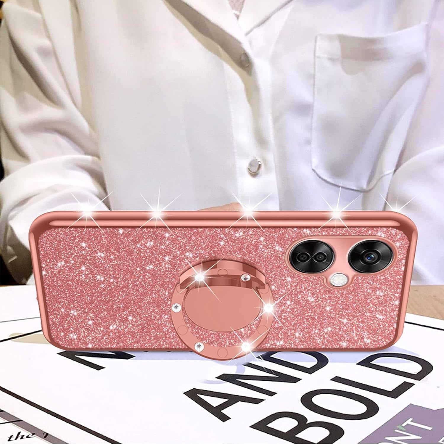 Nancheng for Oneplus Nord N30 5G Case (2023), Phone Case for Nord N30 5G 5G Women Glitter Cute Luxury Soft TPU Silicone Clear Cover with Stand Bumper Shockproof Full Body Protection Case - Rose Gold  nancheng   