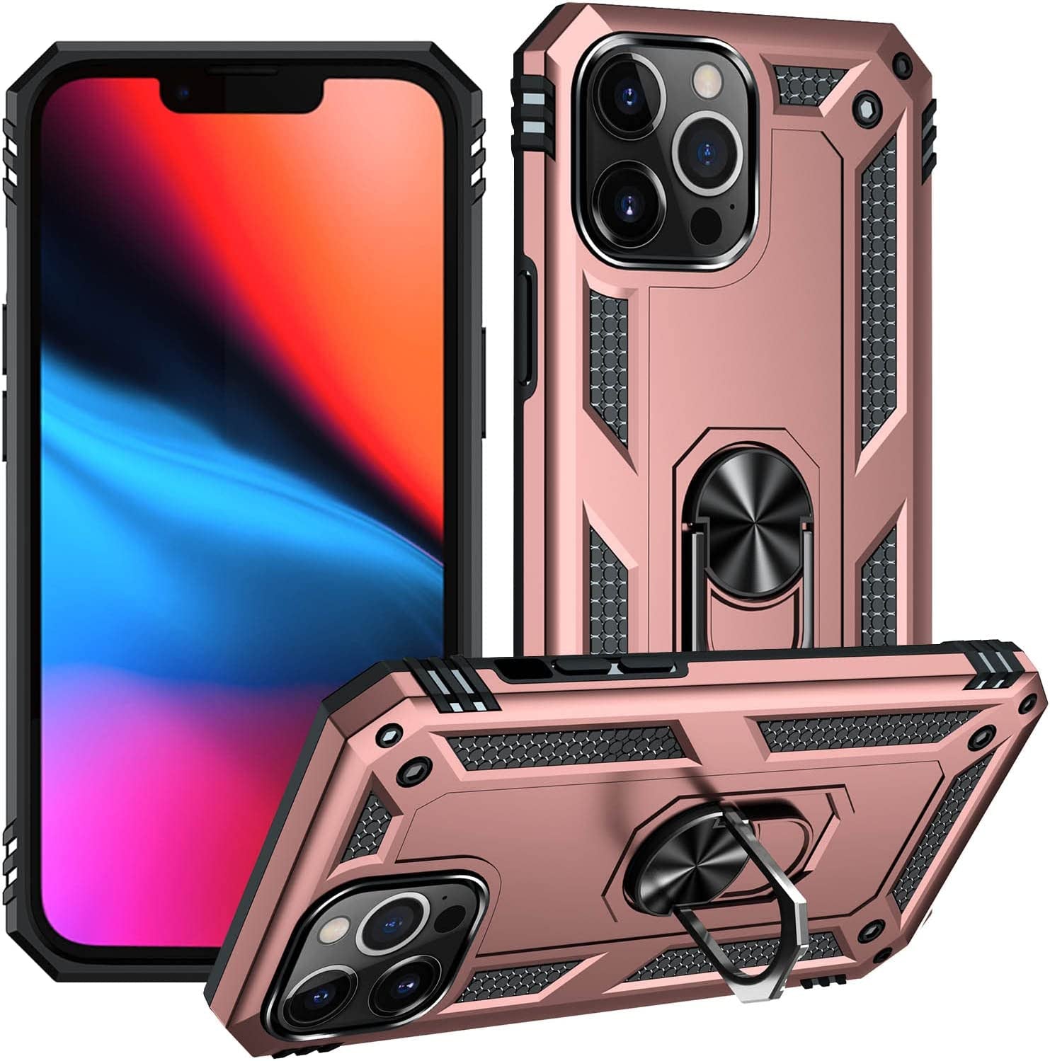 ADDIT Military Grade Iphone 12 Pro Max Case - 6.7" Slim Fit, Heavy Duty Protection, Rotatable Magnetic Kickstand, TPU & Polycarbonate, Black  ADDIT Rose Gold Iphone 12/Iphone 12 Pro [6.1"] 