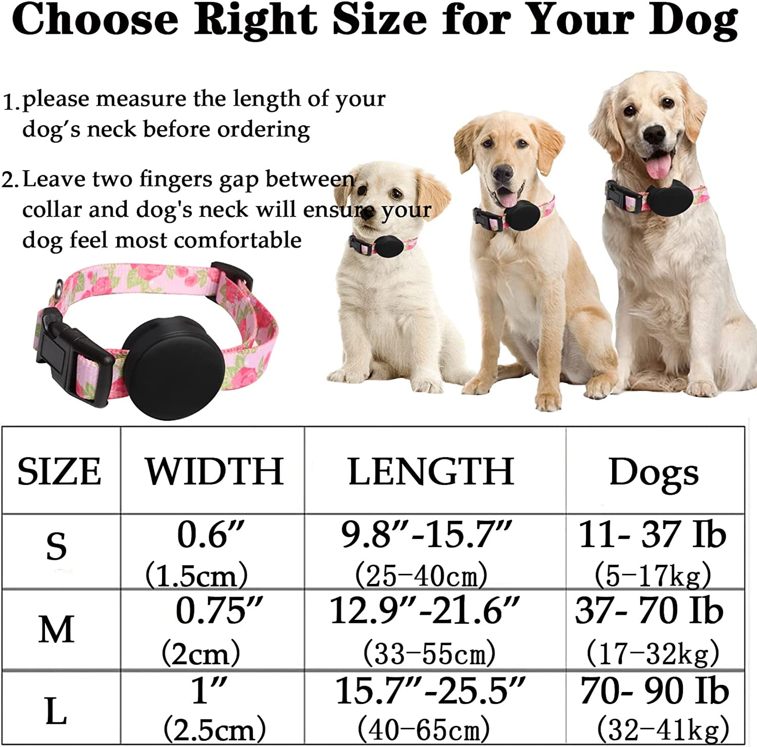 EXIEUSKJ Airtag Dog Collar, Item Finder Case for Apple Airtag 2021, Polyester Pet Cat Puppy Collar with Silicone Airtag Holder for Small, Medium, Large, Dogs,Pink Rose, M: 12.9''-21.6''Neck  dogcollarair618-7   