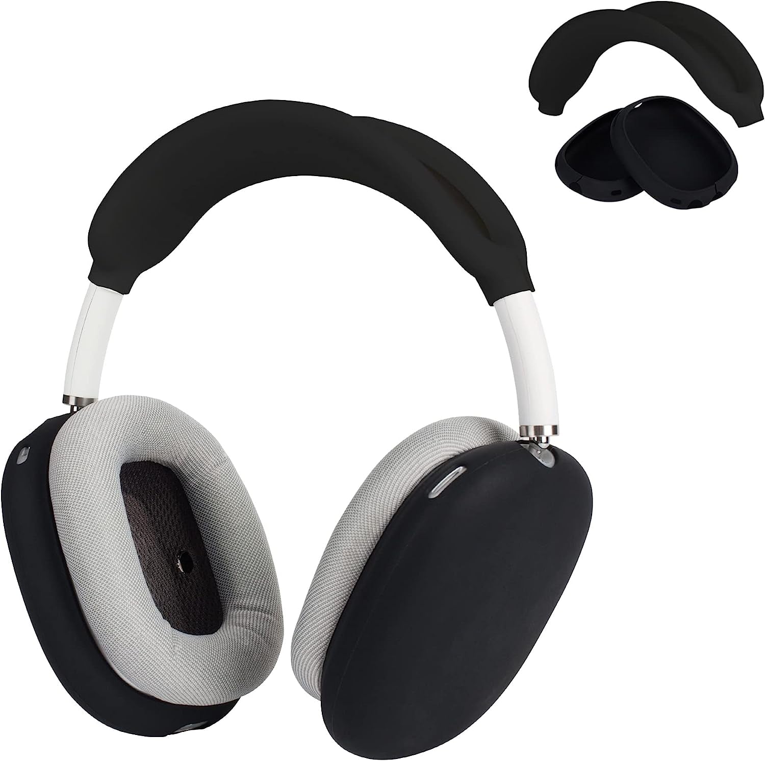 Kwmobile Silicone Headband and Ear Pads Cover Set Compatible with Apple Airpods Max - Covers - White/Black  KW-Commerce black / black  