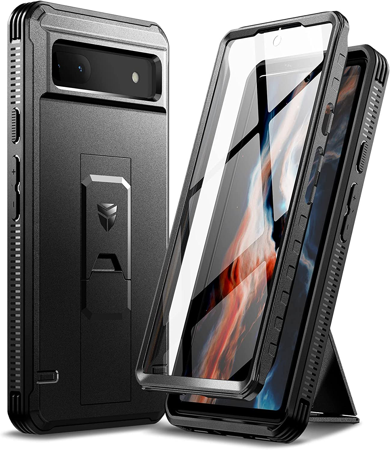 Dexnor Full Body Case for Google Pixel 6A, [Built in Screen Protector and Kickstand] Heavy Duty Military Grade Protection Shockproof Protective Cover for Google Pixel 6A (Military Green)  Dexnor Black  