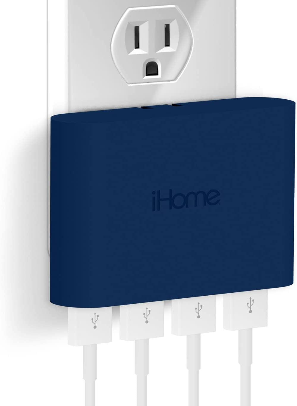 Ihome Slim USB Wall Charger: AC Pro Multiport USB Charger, USB Plug Adapter & Phone Charging Block, 4 USB Plugs for Wall Outlet, Flat 4 Port USB Charger & USB Wall Adapter  iHome by Lifeworks Technology Navy 4 Port Rapid Charge 
