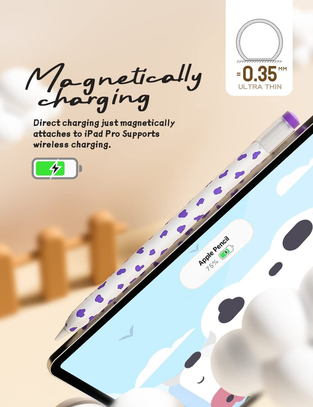 ELETIUO Cow Print Silicone Case for Apple Pencil 2Nd Generaion Cover,Protective Skin Grip Sleeve with Cap Accessories Compatible for Ipad Pro 11 12.9 Inch,Purple  Litumfen   