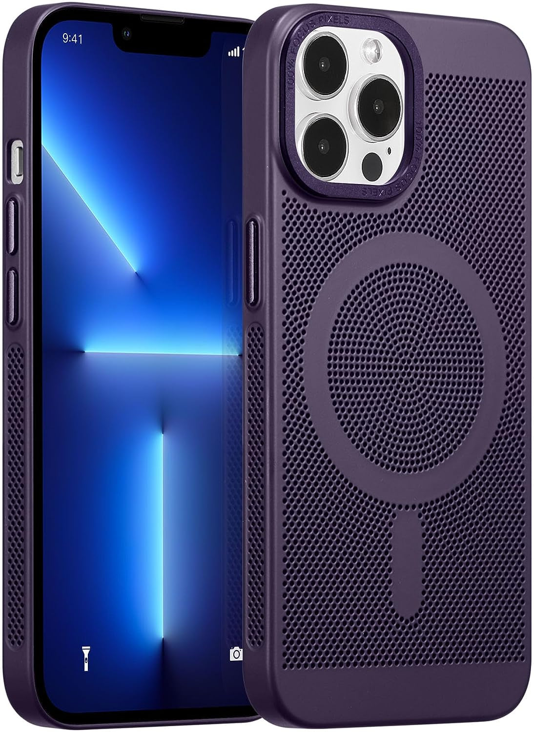 ZCDAYE for Iphone 13 Magnetic Case, 3D Hollow Mesh Heat Dissipation Phone Case Compatible with Magsafe, Breathable Cooling Hard PC Shockproof Cover for Iphone 13(6.1 Inch, Dark Blue)  ZCDAYE Dark Purple Iphone 14 Pro Max 