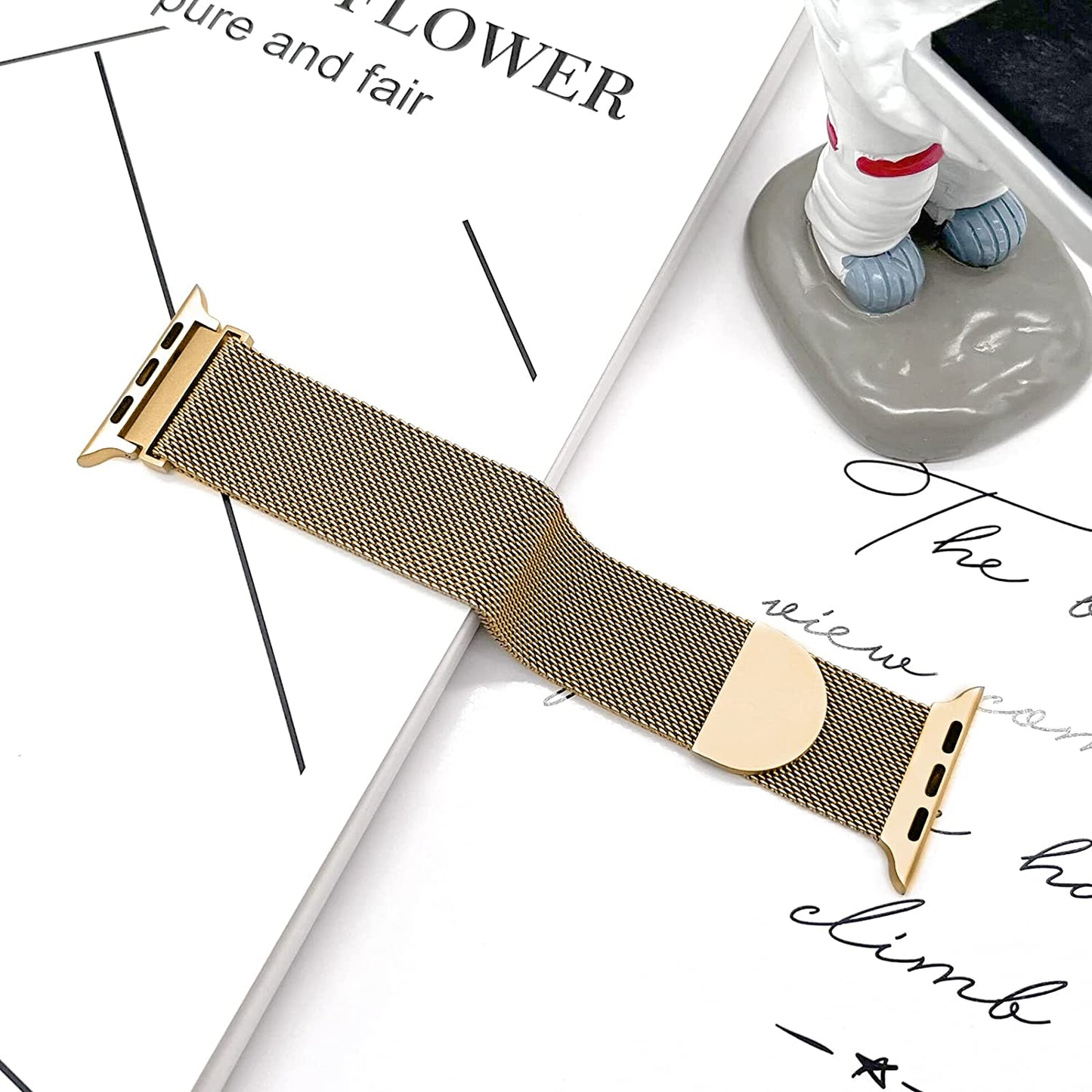 Metal Milanese Loop Band Compatible with Apple Watch Band 38Mm 40Mm 41Mm 42Mm 44Mm 45Mm 49Mm Women Men, Stainless Steel Mesh Magnetic Adjustable Strap for Iwatch Series Ultra/8/7/6/5/4/3/2/1/Se, Gold  BANDHOME   