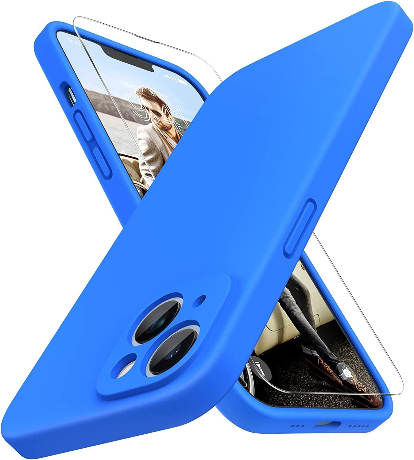 Miracase Magnetic Case Designed for Iphone 14 Case with Screen Protector,[Upgraded Enhanced Camera Protection],Shockproof Liquid Silicone Case 6.1 Inch,Acacia Green-Magnetic  Miracase Mediterranean Blue  