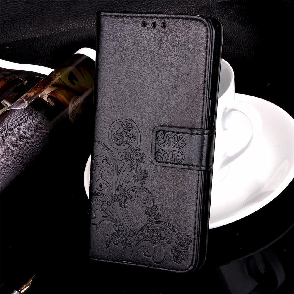 LG V30 Cover Case EMAXELER Colour Stylish Wallet Case Embossing Kickstand Credit Cards Slot Cash Pockets PU Leather Flip Protect Wallet Case for LG V30 Clover Black  EMAXELER   