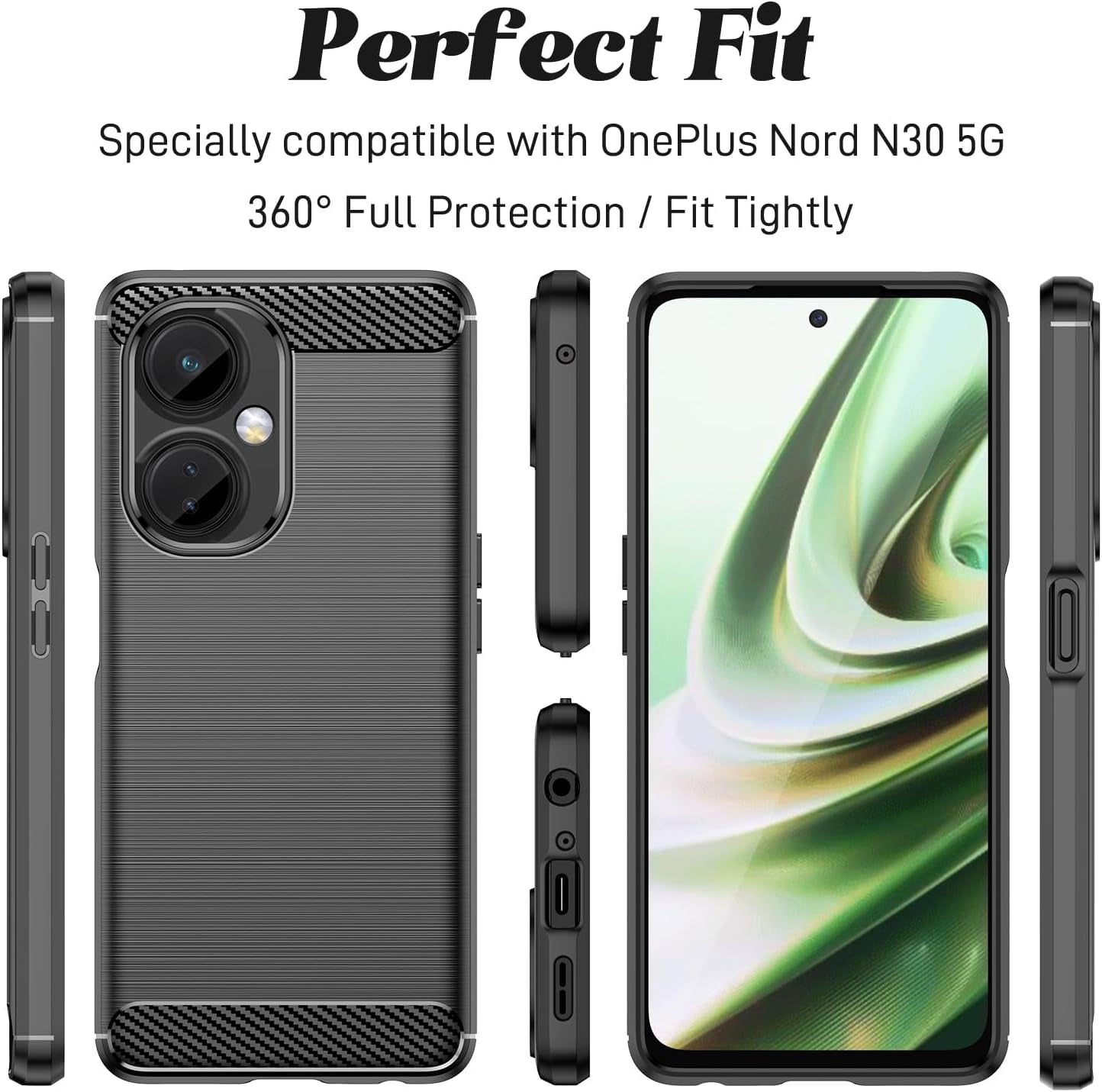 TERPINK Protective Case Compatible with Oneplus Nord N30 5G, Cell Phone Case with 4 Corner Drop Protection, Shock-Absorption, Non-Slip, Brushed Finish, Flexible Soft TPU (Brushed Black)  TERPINK   