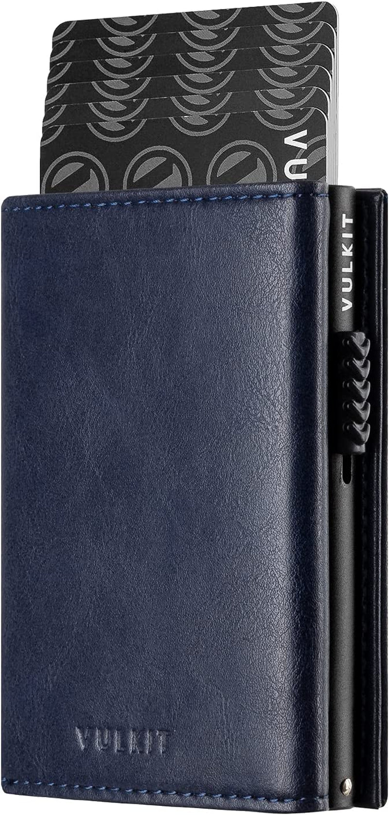 VULKIT Card Holder Wallet with Coin Pocket Magnetic Closure Pop up Cards with ID Window Leather Wallet for Cash & Credit Cards  VULKIT Navy  