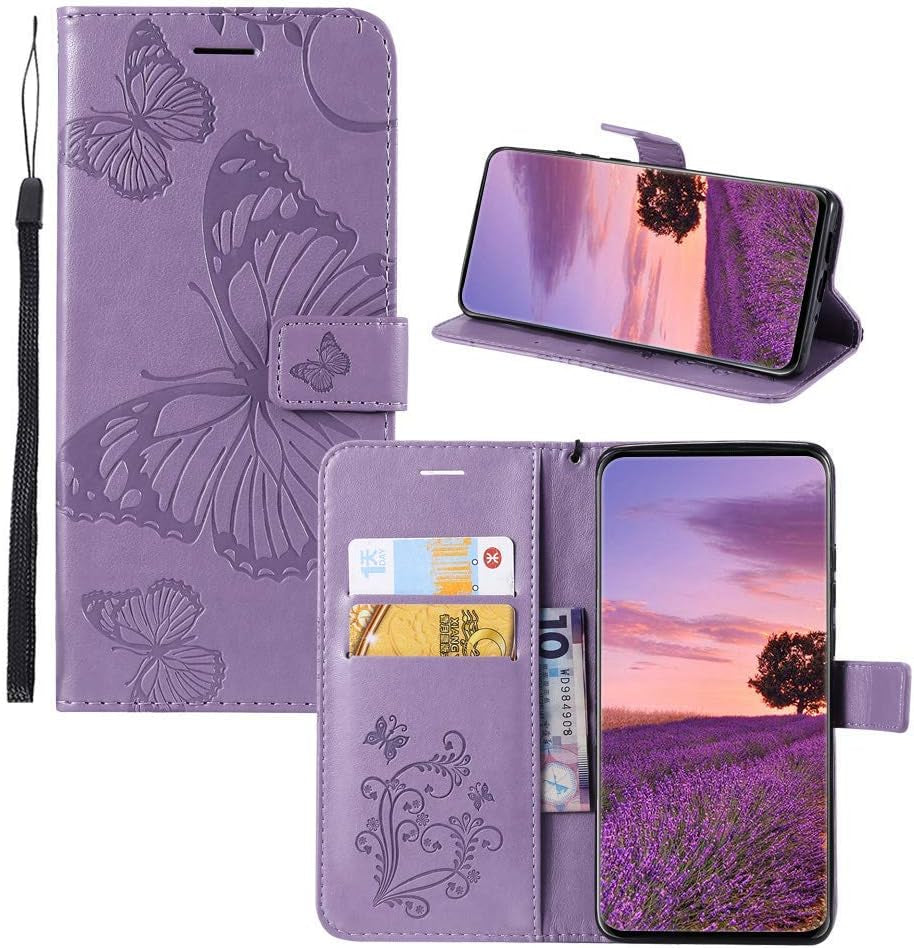 JZ Embossed 3D Butterfly Wallet Case for LG V30/V30S Thinq/V35/V35 Thinq/V30S/V30 Plus/V35 plus PU Leather Wallet Flip Phone Case Cover [Wrist Strap] - Red  JZ Purple Lg V30 