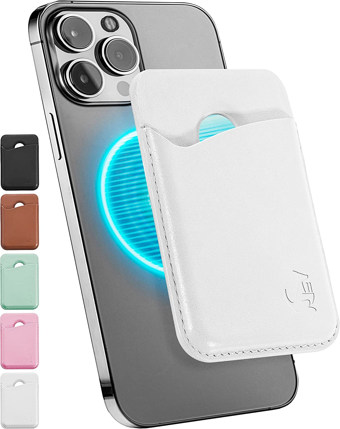 Genuine Leather Magsafe Compatible Wallet - Wallet for Apple Iphone 12 and Newer or Magsafe Ready Case - Iphone Wallet with Strong Magnet for Credit Card - Easy to Attach & Extra Slim (White)  Wallaroo, Inc   