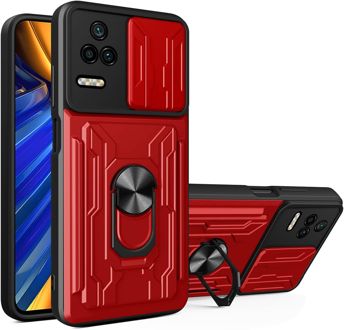 Ccsmall for Xiaomi Poco F4 Case Sliding Window Case with Card Holders, Redmi K40S Cover with Slide Camera Protection Built-In Magnetic Kickstand Case for Xiaomi Redmi K40S/Poco F4 LJK Black  CCSmall Red Xiaomi Poco F4 