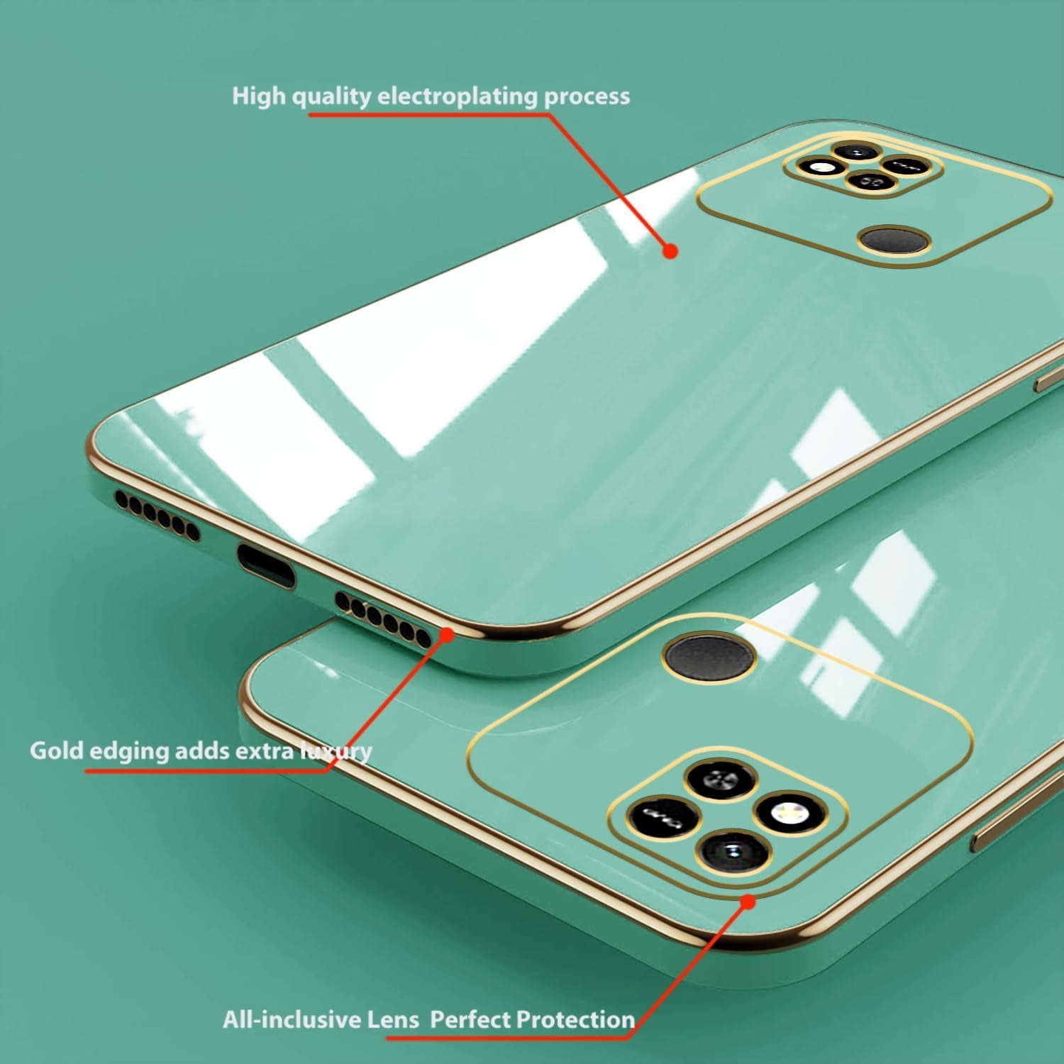 Tiwinxing Compatible with Redmi 10A Case for Women, Ultra Soft Shockproof Cute Plating Electroplate Protective Case TPU Bumper Phone Case for Xiaomi Redmi 10A (Green)  Tiwinxing   