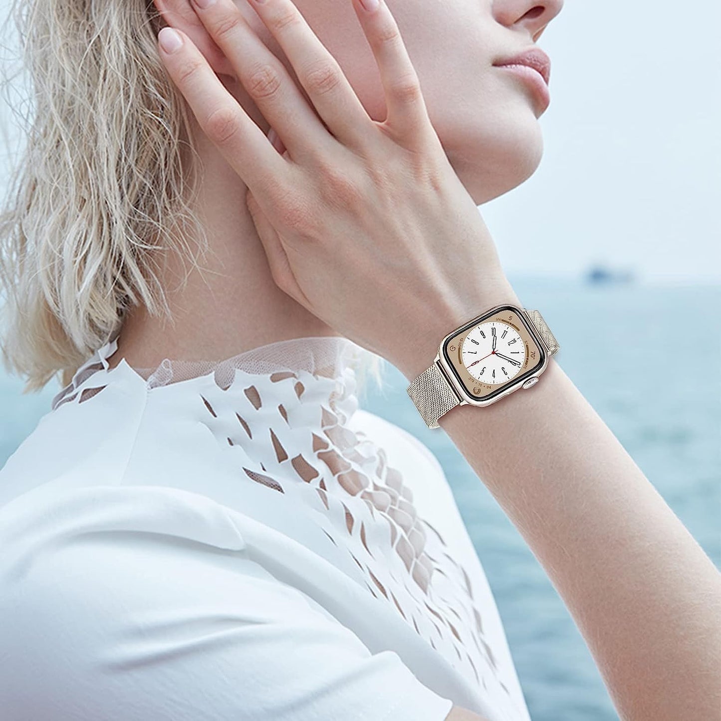 Trumirr Band for Apple Watch Series 8 7 41Mm Starlight Women, Thin Mesh Stainless Steel Bands Upgraded Buckle Strap for Iwatch SE (2Nd Gen) Series 8 7 6 5 4 3 2 1 41Mm 40Mm 38Mm  TRUMiRR   