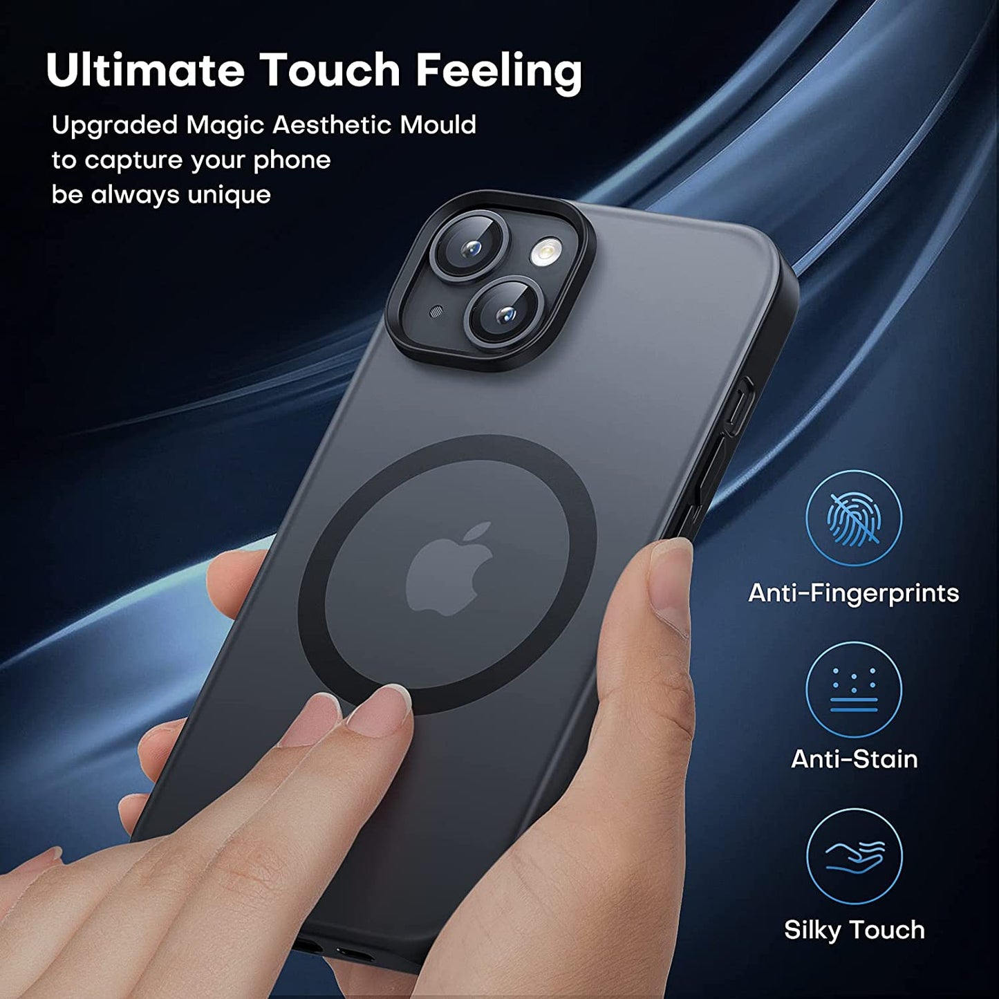 TAURI [5 in 1 Magnetic for Iphone 14 Case [Compatible with Magsafe] with 2 Screen Protector +2 Camera Lens Protector, [Military Grade Drop Protection] Translucent Matte Slim Case 6.1 Inch, Black  TAURI   