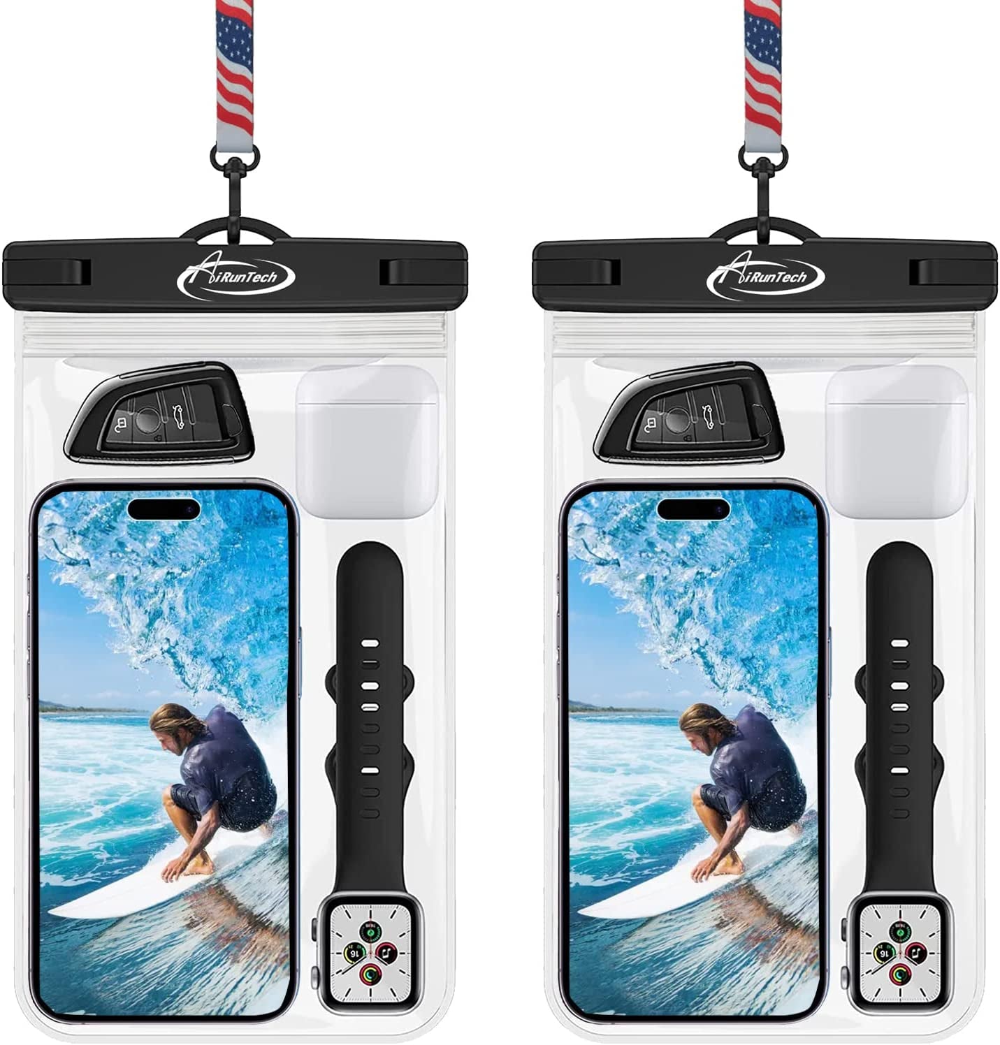 Airuntech Large Universal Waterproof Case, Waterproof Phone Pouch Compatible with Iphone 14 Pro Max/13/12/11/Xr/X/Se//8/7, Galaxy S22/S21, Note 20 Pixel/Oneplus Underwater Phone Protector Vacation  AiRunTech Usa + Usa  