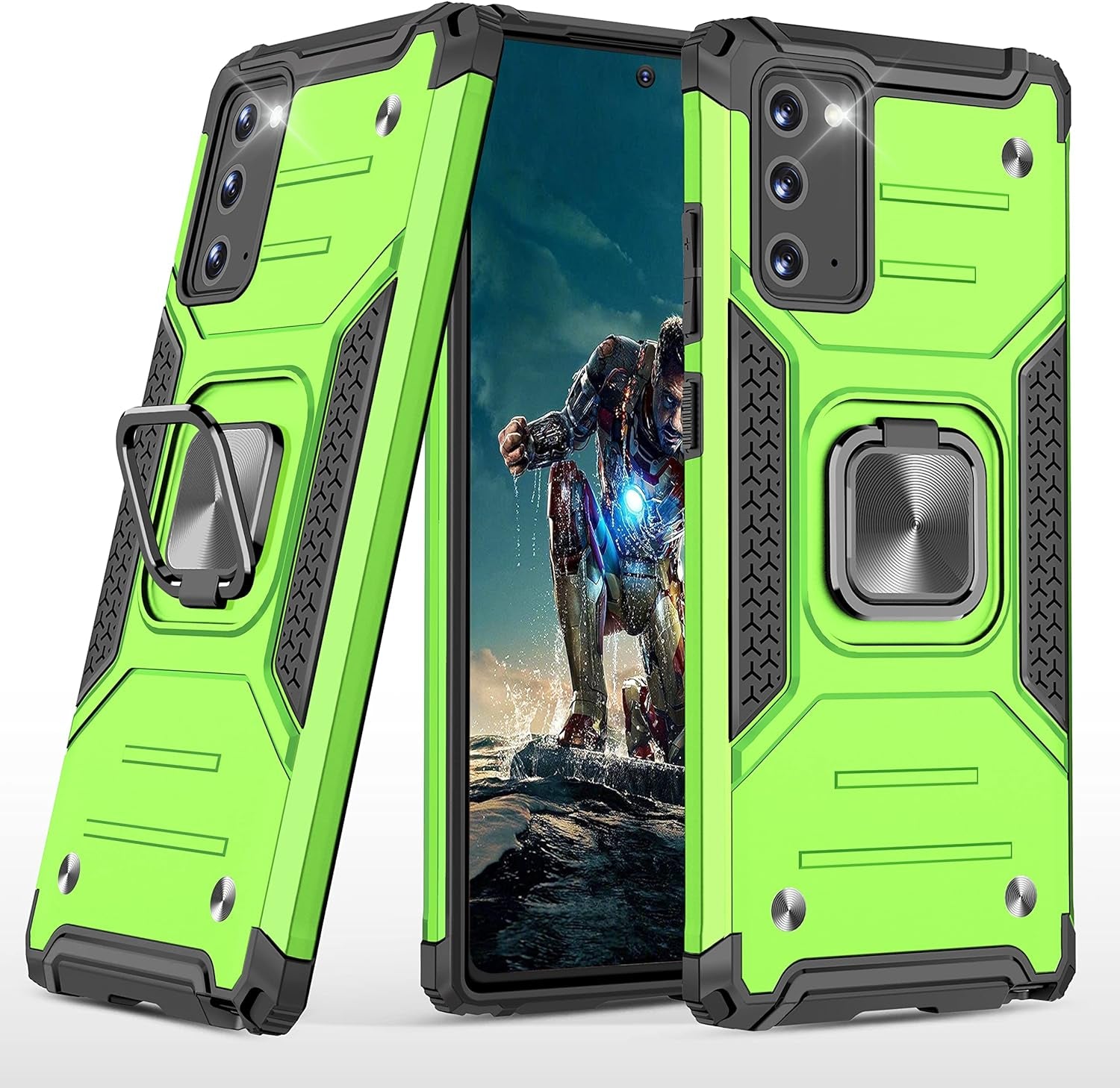 Ymhxcy Galaxy Note 20 Case, Samsung Note 20 5G Case, Armor Grade Cases with Rotating Holder Kickstand Non-Slip Hybrid Rugged Phone Case for Samsung Galaxy Note 20 6.7"-KK Dark Green  YmhxcY Grass Green  