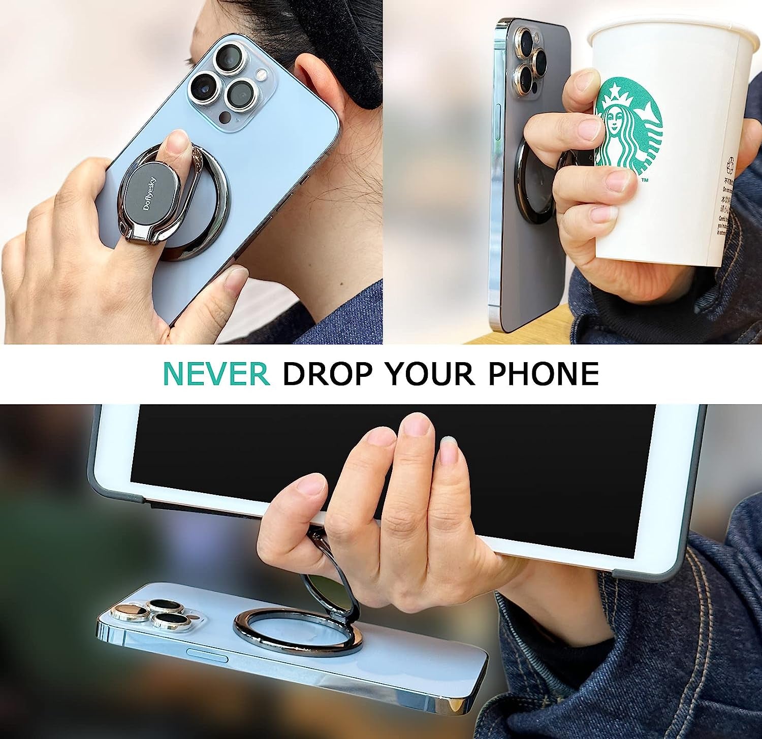 Magnetic Phone Ring Holder with Magsafe, Double Adjustable Gym Finger Ring Grip and Stand, Removable Phone Grip, for Iphone, Ipad and Smartphones, Compatible with Magnetic Car Mount (Gun Black)  Doflyesky   