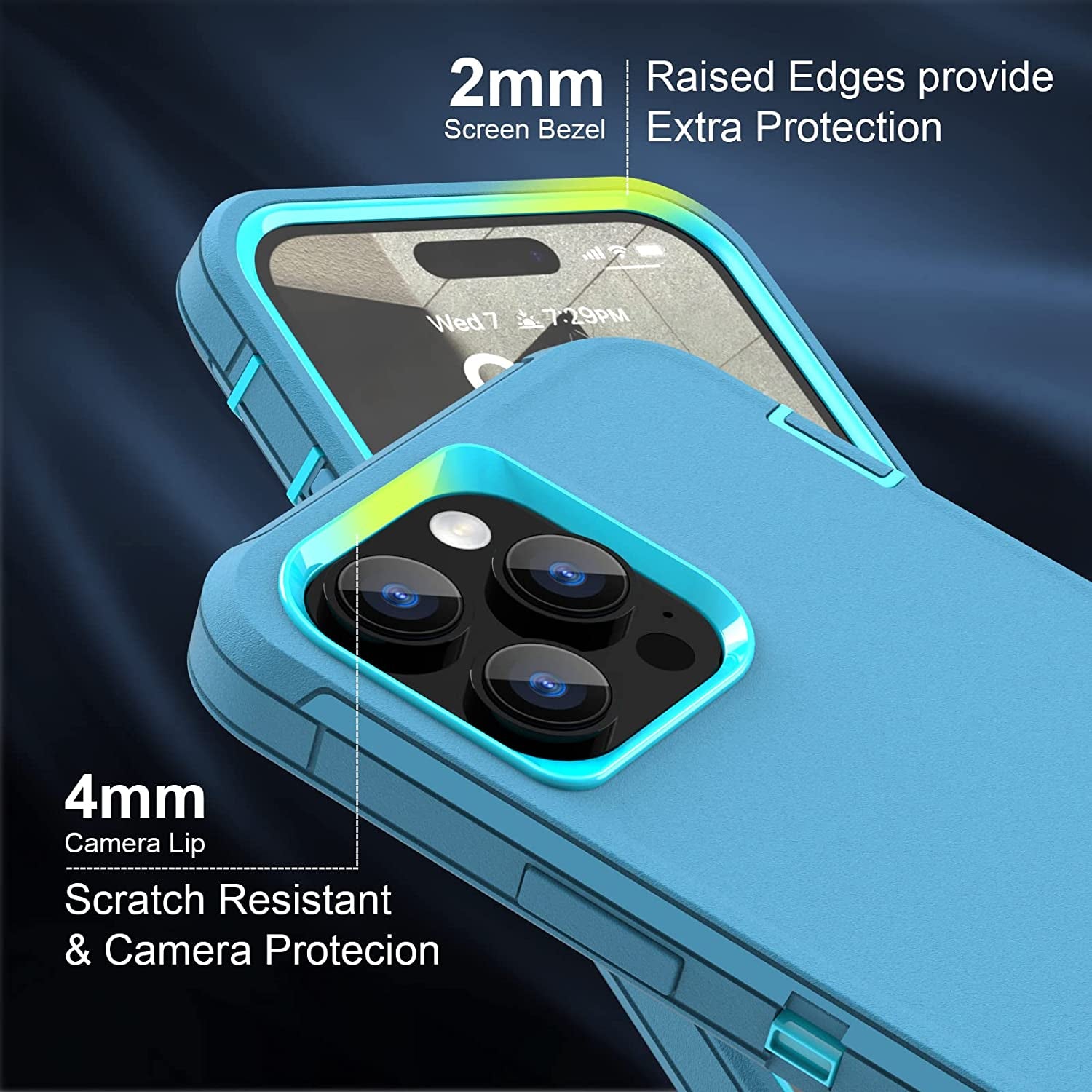 For Iphone 14 Pro Max Case with Full Body Protection, Heavy Duty Shockproof Military Grade 3 in 1 Silicone Rubber with Hard PC Rugged Durable Phone Cover for 14 Pro Max 6.7 Inch. (Teal Ltblue)  Sansunto   