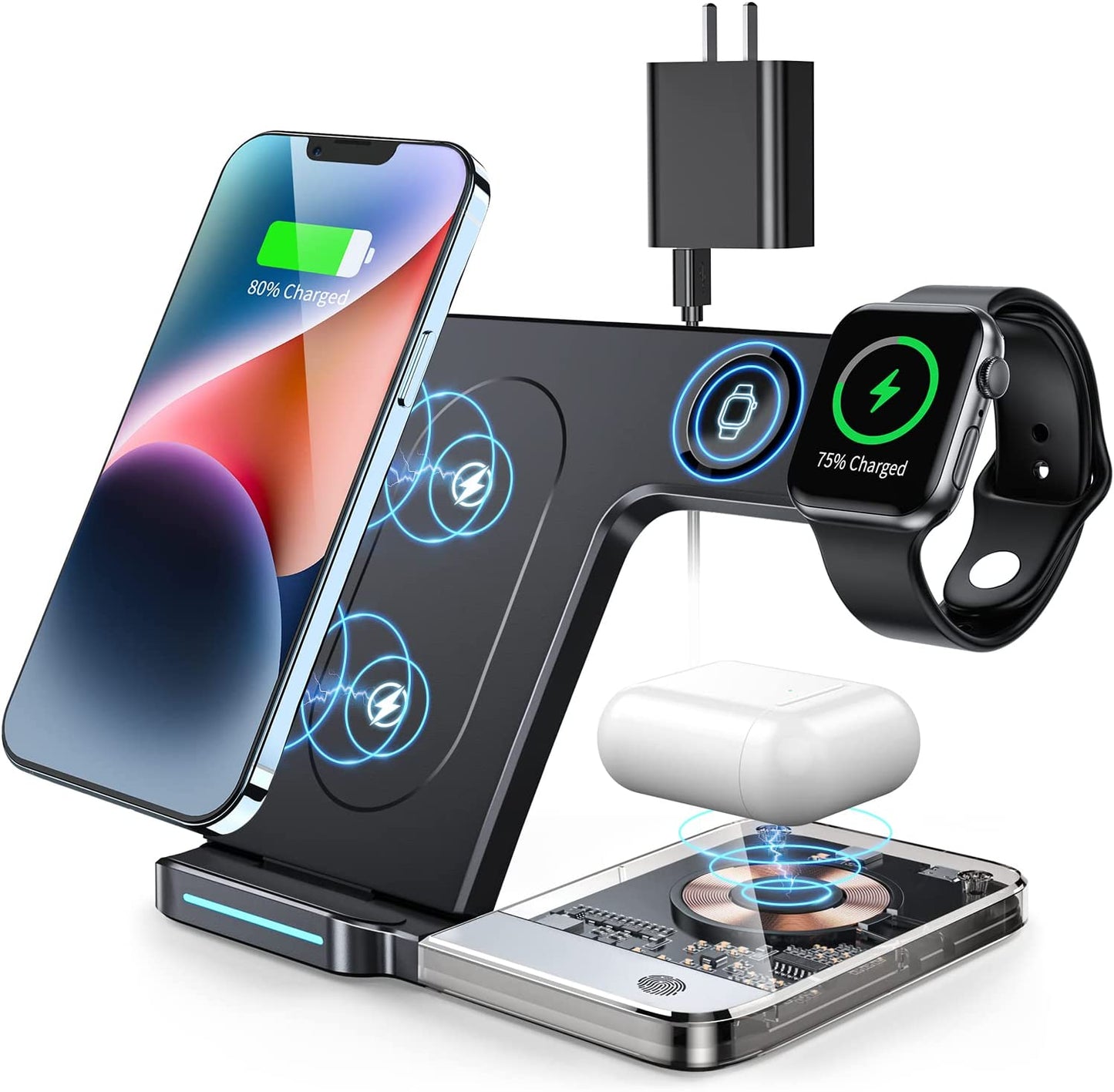 𝟮𝟬𝟮𝟯 𝗡𝗲𝘄 Wireless Charger 3 in 1,Wireless Charging Station, Fast Charger Stand for Multiple Devices Apple Iphone 14/13/12/11/Pro/Max/Xs/Xr/X/8/Plus, for Iwatch 7/6/5/4/3/2/SE, Airpods 3/2/Pro  VENTU   