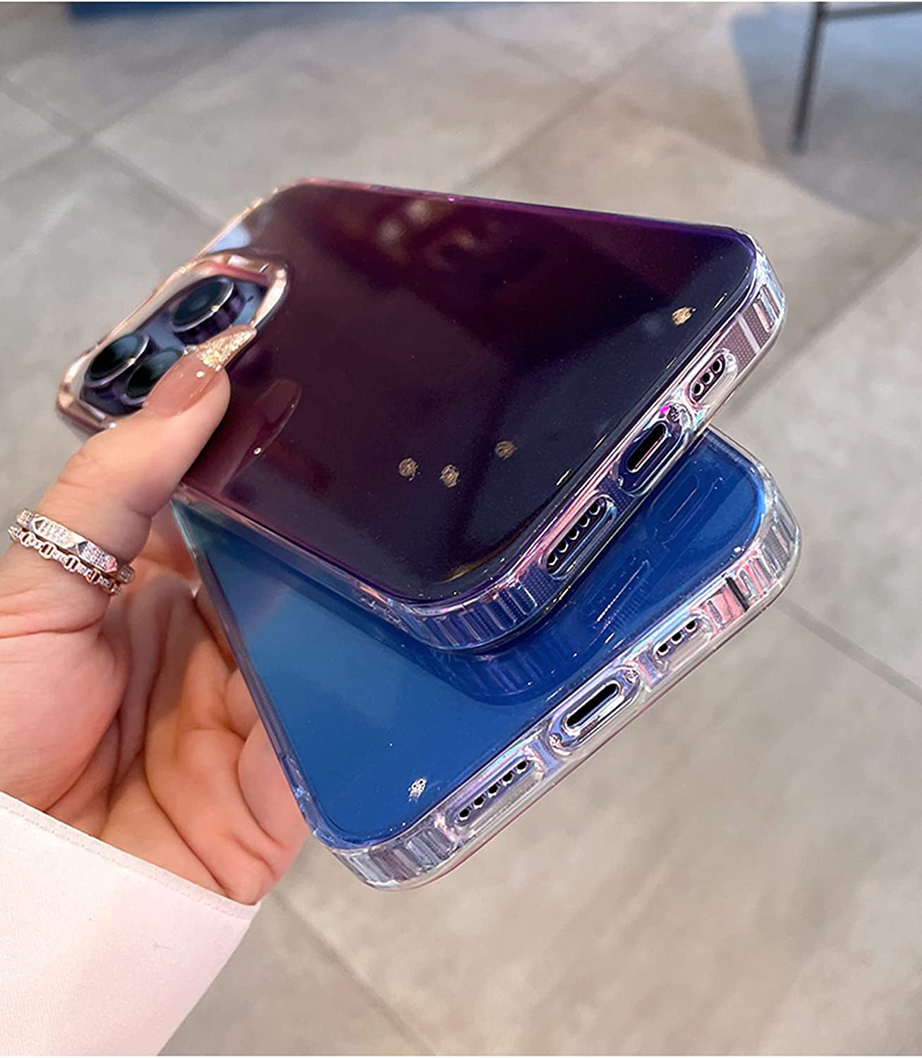 Uioeua Compatible with Iphone 14 Pro Max Case for Women Girls,Luxury Shiny Fashion Gradient Glitter Bling Cute Clear Acrylic Plate Shockproof Case for Iphone 14 Pro Max(Gradient Purple)  Uioeua   