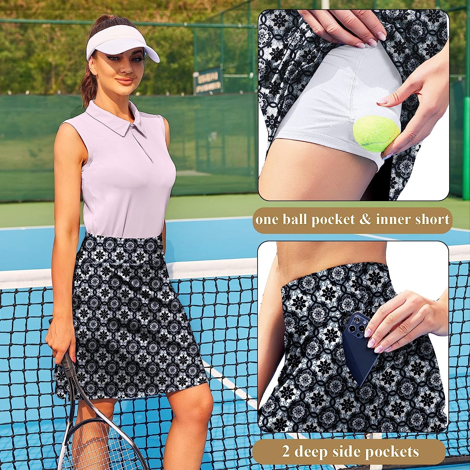 Women'S 20" Knee Length Tennis Skorts Skirts SPF Elastic Athletic Skorts with Shorts Golf Skirt with Pocket Casual Skorts  COOrun   