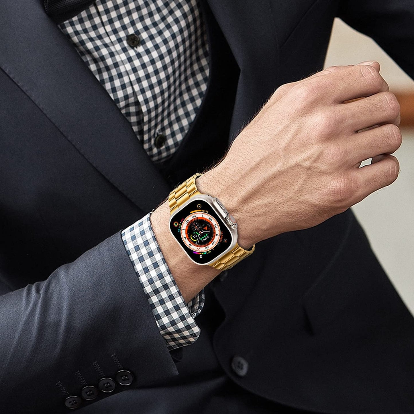 HITZEE Compatible with Apple Watch Band 49Mm Ultra Business Stainless Steel Metal Strap Men Women Link Bands with Case Compatible for Apple Watch Ultra, 49Mm Gold  HITZEE   