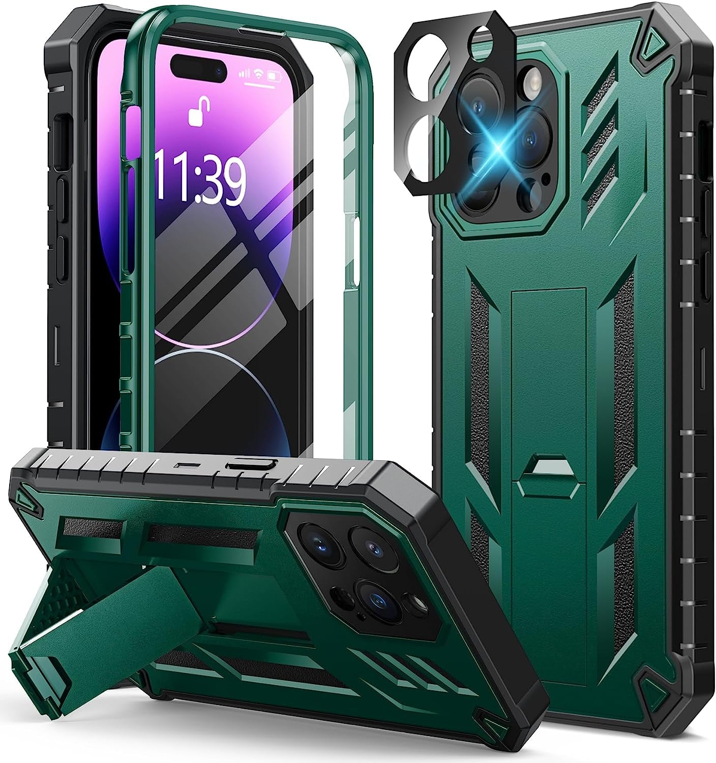 FNTCASE for Iphone 14 Pro Max Case: Military Grade Rugged Cell Phone Cover with Kickstand & Holster | Shockproof TPU Protection Bumper Matte Textured Design for Iphone 14 Pro Max Cases 6.7Inch - Beige  FNTCASE Kickstand Green  
