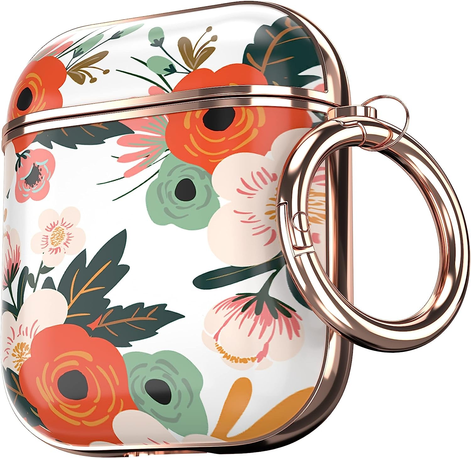 Maxjoy for Airpods Case Cover, Sunflower Flower Cute Air Pod 2 Case for Women Hard Protective Ipods Cover with Keychain for Airpod 2Nd 1St Generation Wireless Charging Case, Floral  Maxjoy Pink + Red  