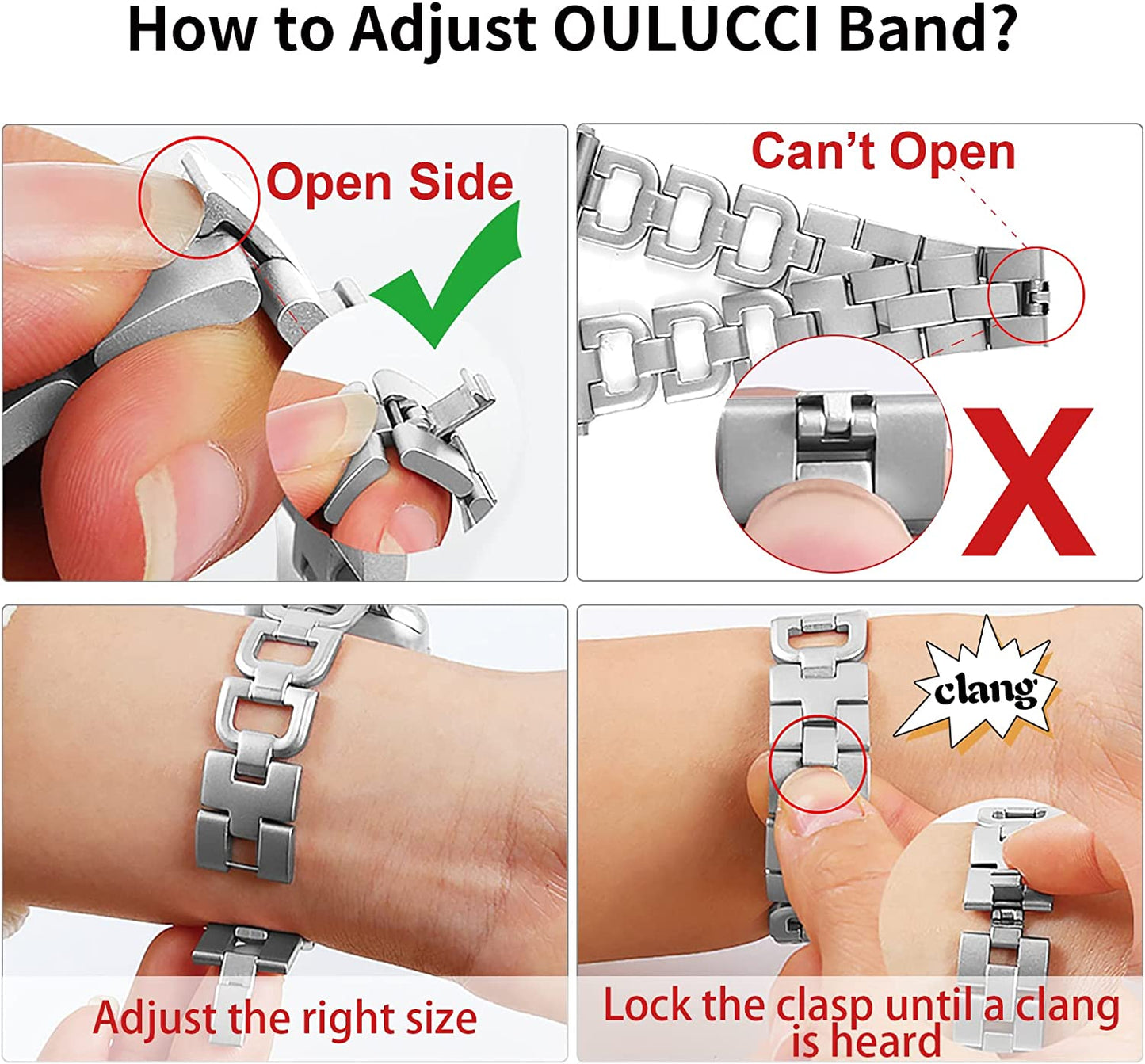OULUCCI Bands Compatible Apple Watch Band 42Mm 44Mm 45Mm Ultra 49Mm Iwatch Series8 7 6 SE 5 4 3 2 1,Stainless Steel Metal Wristband Strap Women Men Silver (No Tool Needed)  OULUCCI   
