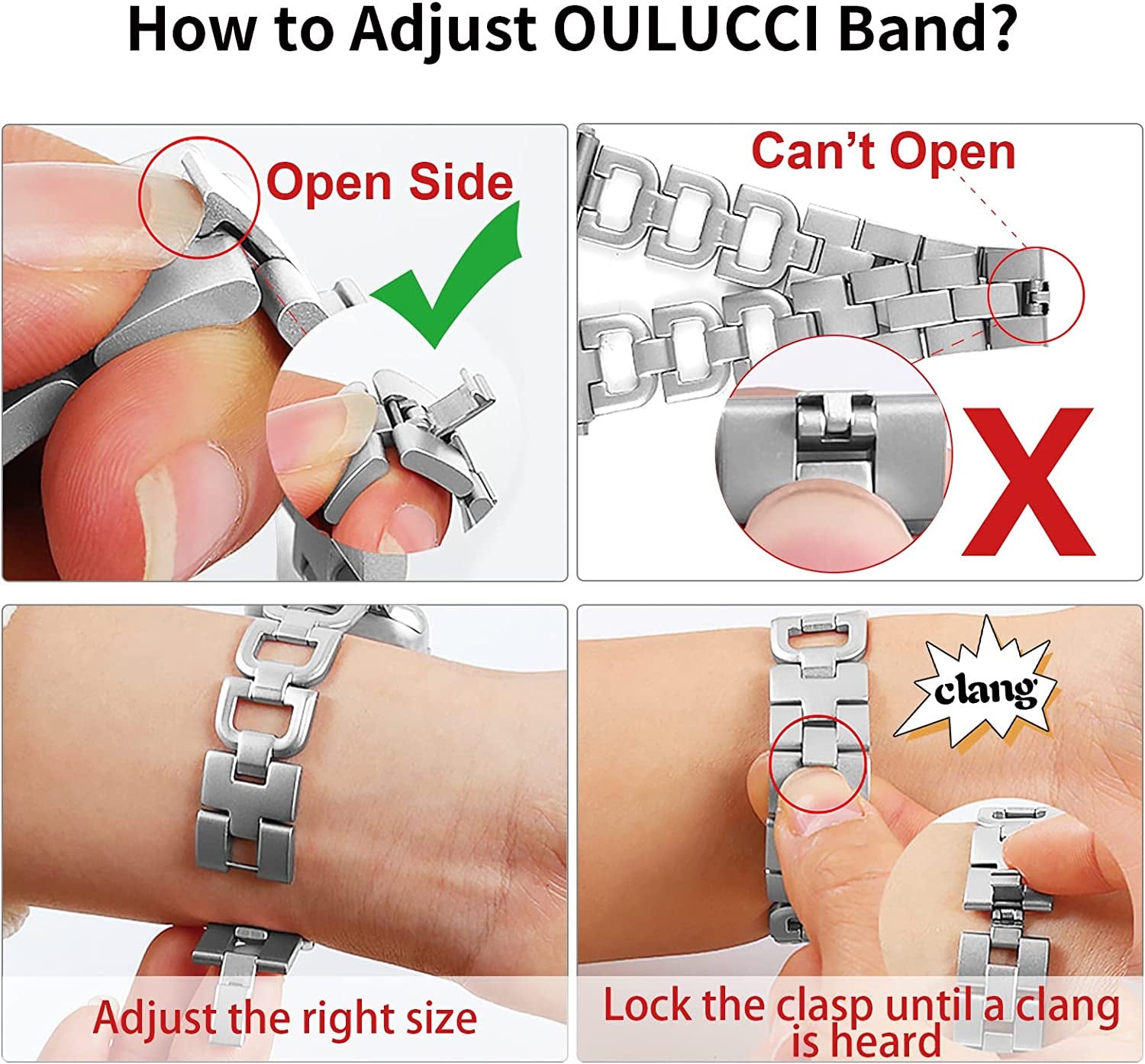 OULUCCI Bands Compatible Apple Watch Band 42Mm 44Mm 45Mm Ultra 49Mm Iwatch Series8 7 6 SE 5 4 3 2 1,Stainless Steel Metal Wristband Strap Women Men Silver (No Tool Needed)  OULUCCI   