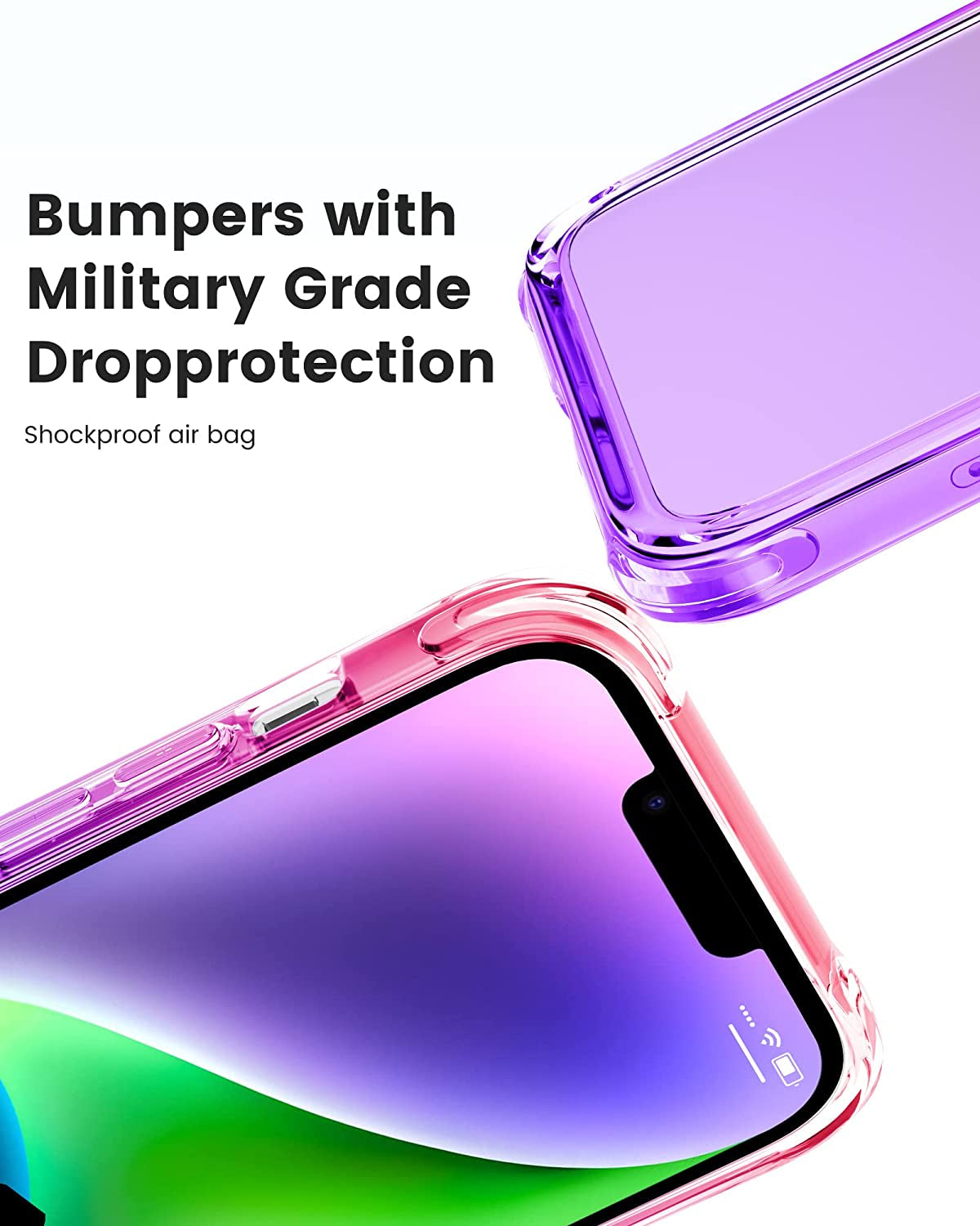Mkeke for Iphone 14 Case Clear, for Iphone 13 Case Clear, Upgraded Sturdy Phone Case with Protective Bumpers for Iphone 14/13, Gradient Purple-Pink  Shenzhen Make Technology Company Limited   