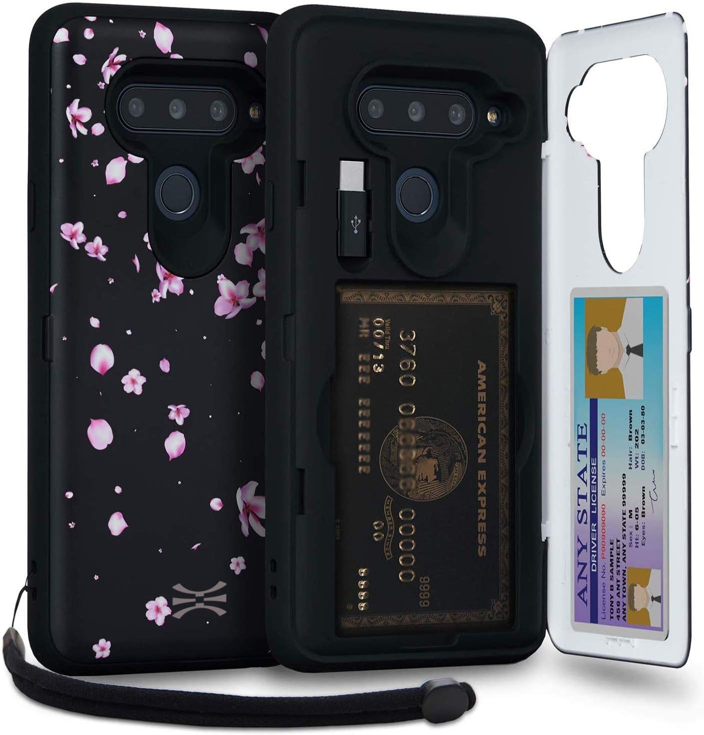 TORU CX PRO Case for LG V40 Thinq, with Card Holder | Slim Protective Cover with Hidden Credit Cards Wallet Flip Slot Compartment Kickstand | Include Mirror, Strap, USB Adapter - Purple  iMODE Cherry Blossom  