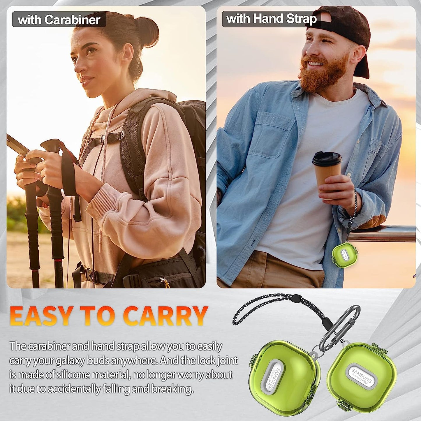 Upgrade Lock Case for Samsung Galaxy Buds2 Pro Case(2022)/Galaxy Buds2 Case(2021)/Galaxy Buds Live Case(2020)/ Galaxy Buds Pro Case(2021),Hard Shell Protective Cover with Lanyard/Keychain-Clear Yellow  AIBEAMER   