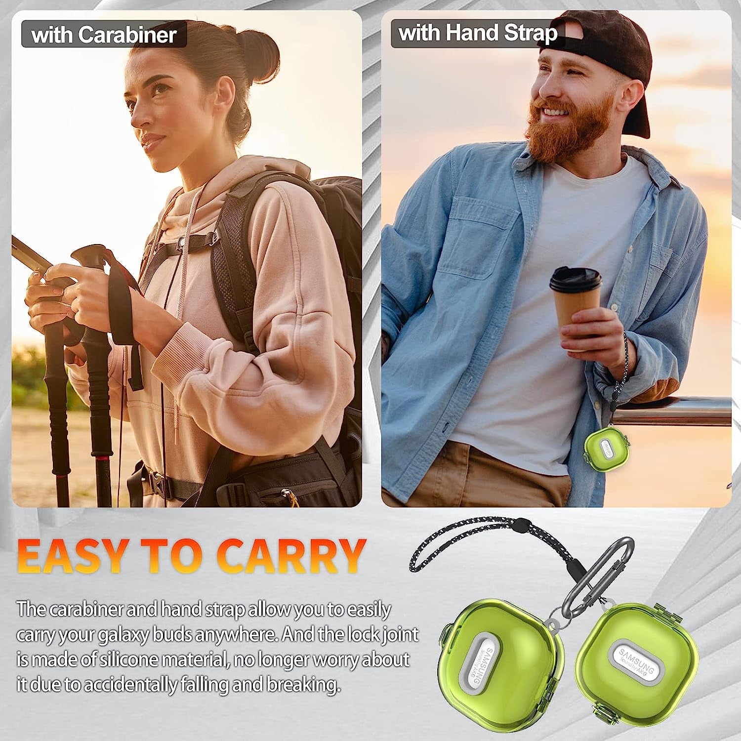 Upgrade Lock Case for Samsung Galaxy Buds2 Pro Case(2022)/Galaxy Buds2 Case(2021)/Galaxy Buds Live Case(2020)/ Galaxy Buds Pro Case(2021),Hard Shell Protective Cover with Lanyard/Keychain-Clear Yellow  AIBEAMER   