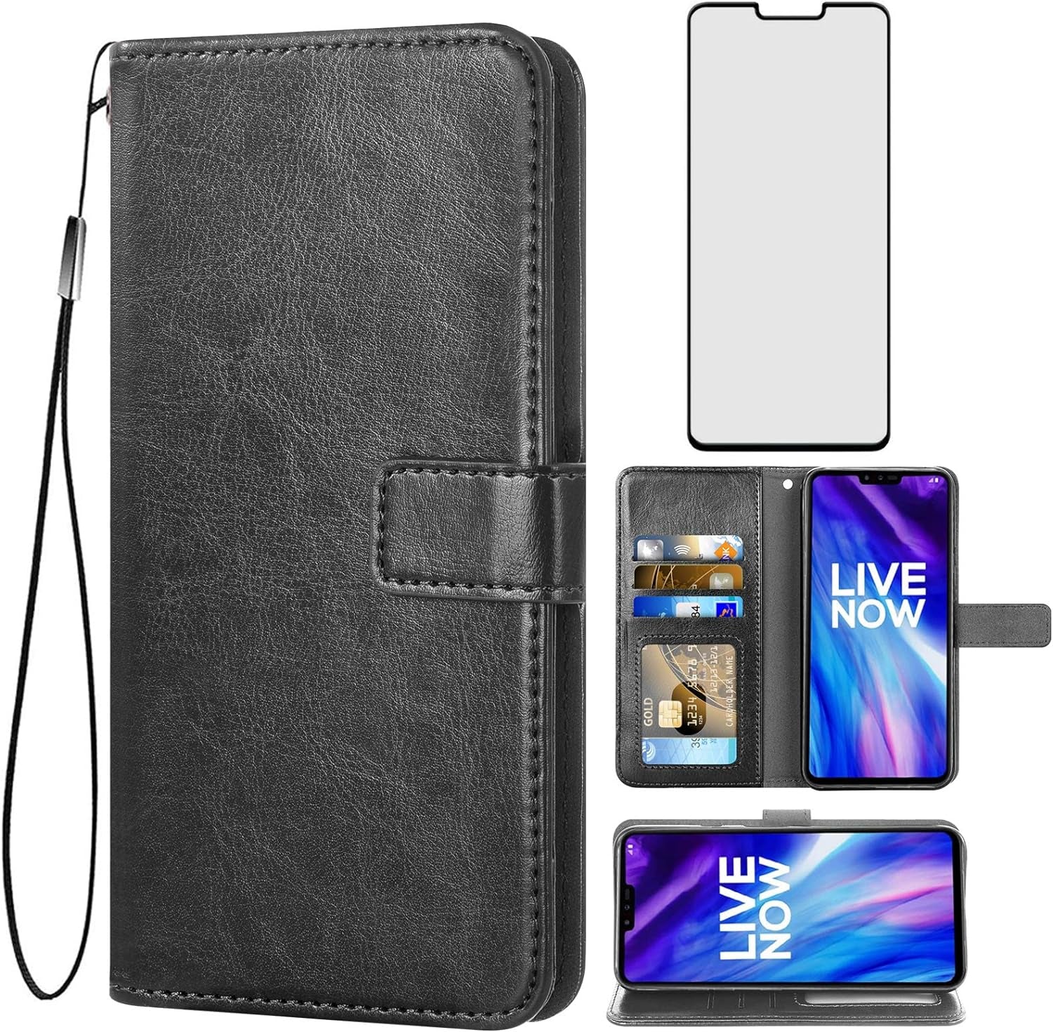 Asuwish Compatible with LG V40 Thinq Wallet Case Tempered Glass Screen Protector and Leather Flip Card Holder Stand Accessories Phone Cases for LGV40 Storm V 40 Thin Q V40Thinq LG40 40V 40Thinq Brown  Asuwish Black  