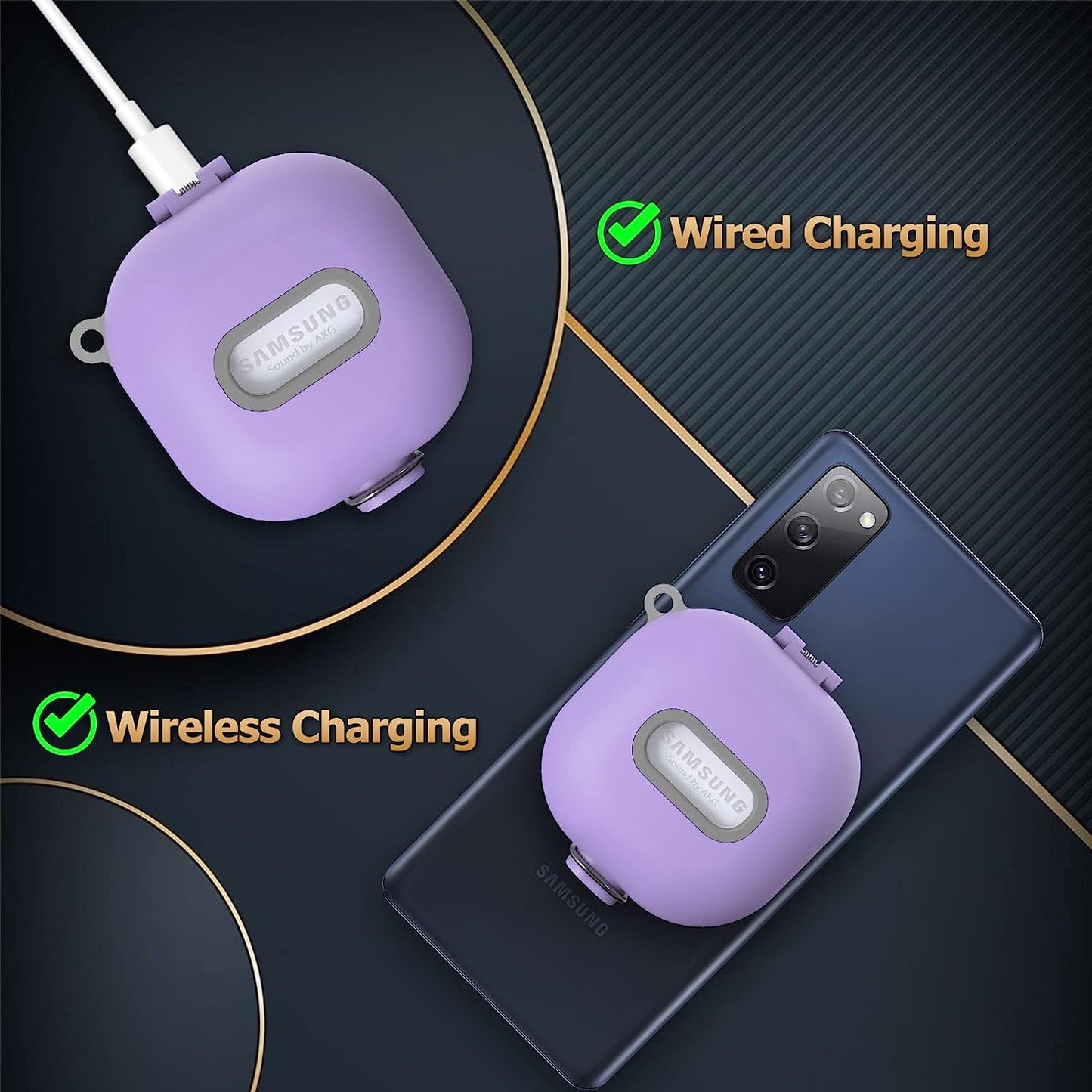 [Upgrade Lock] Case for Galaxy Buds 2 Pro/Galaxy Buds Pro/Galaxy Buds 2 Case/Galaxy Buds Live, Armor Cover Case Compatible with Samsung Earbuds Shockproof Protective with Lanyard Keychain (Purple)  AIBEAMER   