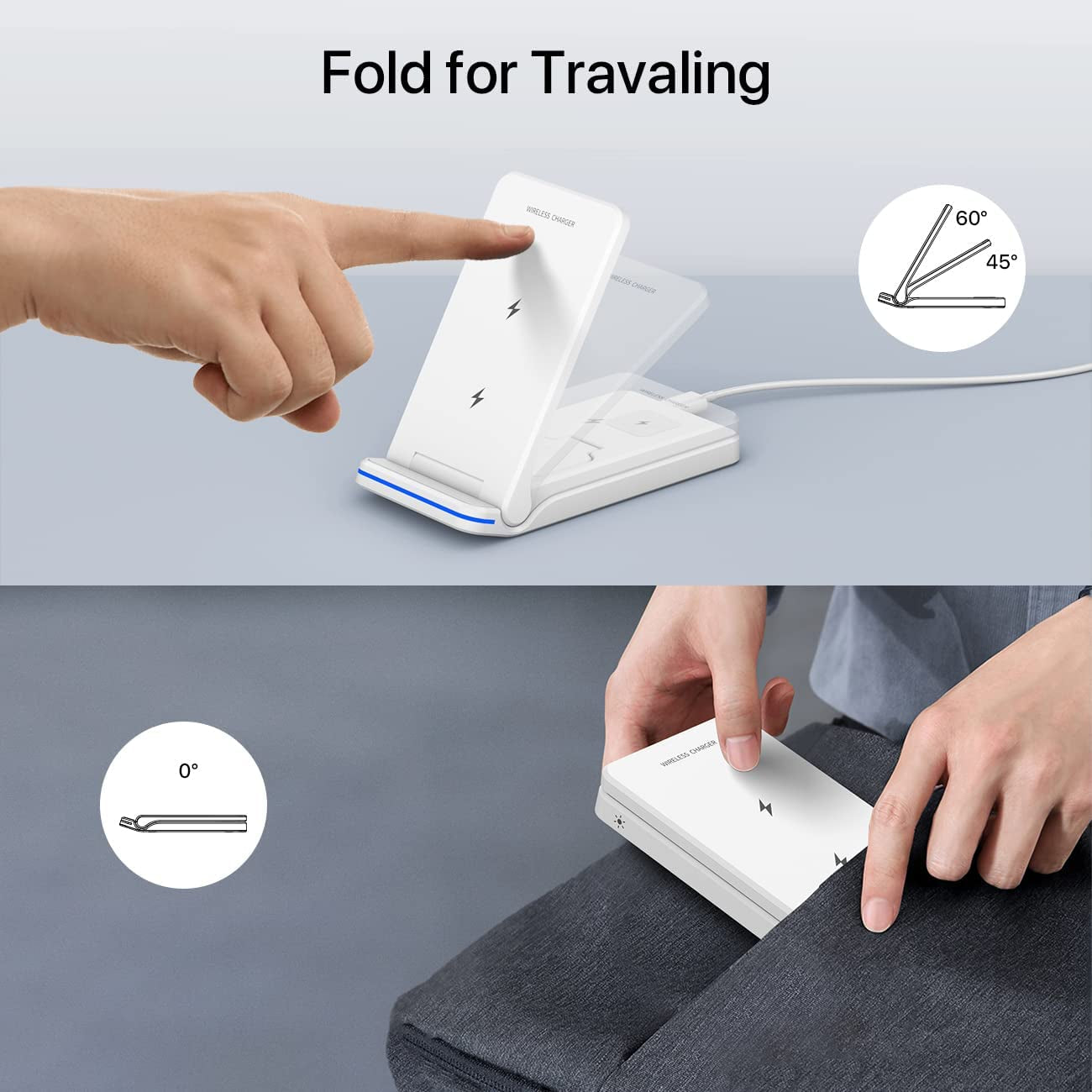 Wireless Charger, 3 in 1 Fast Charging Station, Folding Travel Wireless Charger Stand for Iphone 14,13,12,11/Pro/Max/Plus, X,XR, Xs/Max,Se, 8/Plus,Apple Watch 1-8,Airpods 3/2/Pro 18W Adapter(White)  Pendrajec   